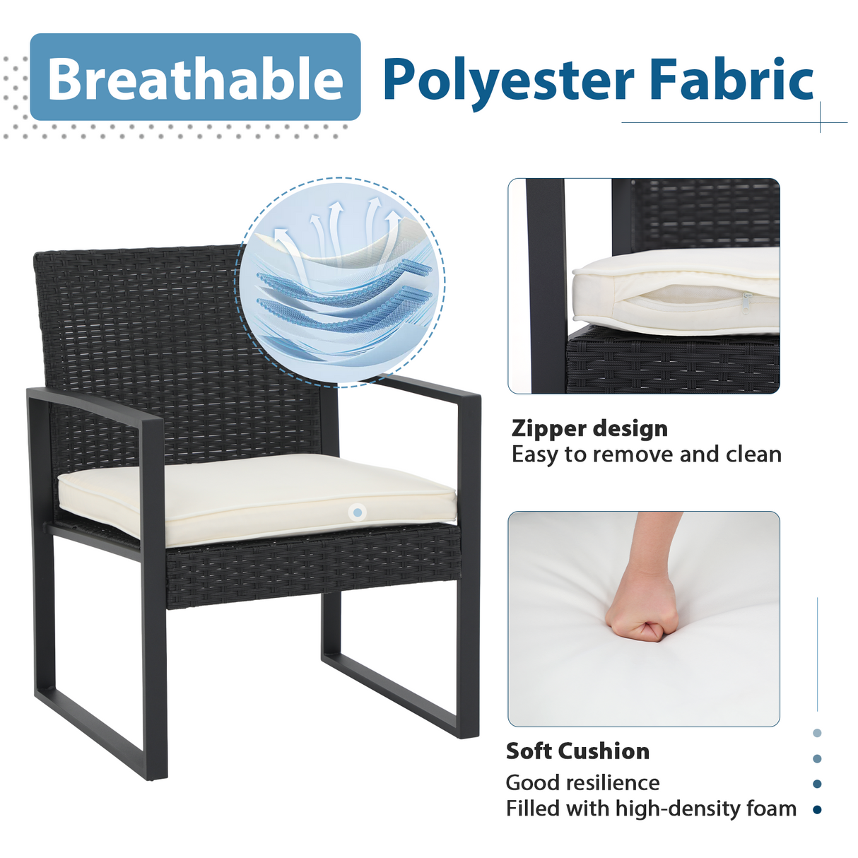 JOIVI 3 Pieces Wicker Patio Bistro Set, Outdoor Rattan Furniture Conversation Set with Tempered Glass Top Table