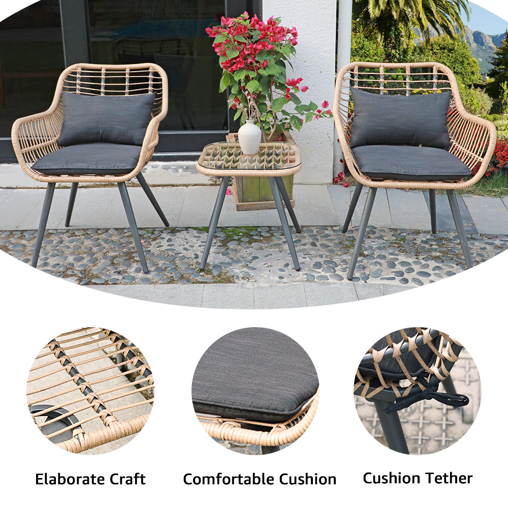 JOIVI 3-Piece Patio Set, Outdoor Wicker Conversation Bistro Sets