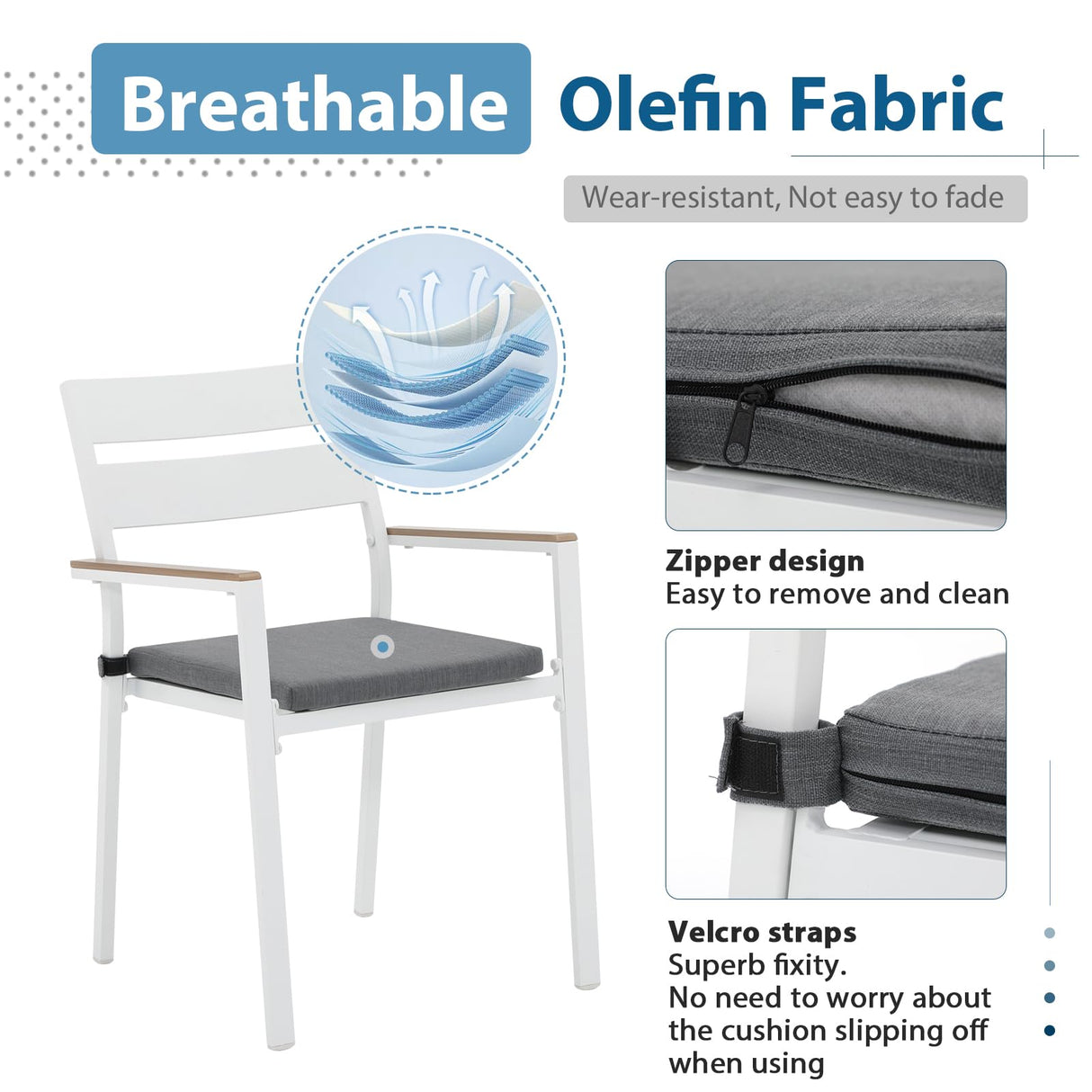 JOIVI Aluminum Patio Furniture Set, 5 Piece Outdoor Conversation Set with Wood Grain Top Dining Table, Stackable Chairs for 4 People, w/2.05” Umbrella Hole, for Deck, Backyard