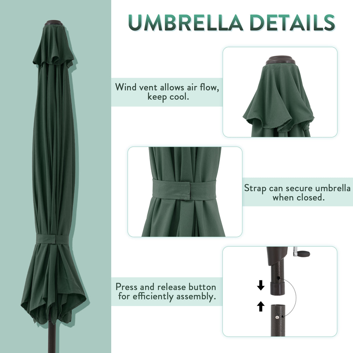 Patio Umbrella Outdoor Table Umbrella of 9-Feet with 8 Ribs and Push Button Tilt and Crank