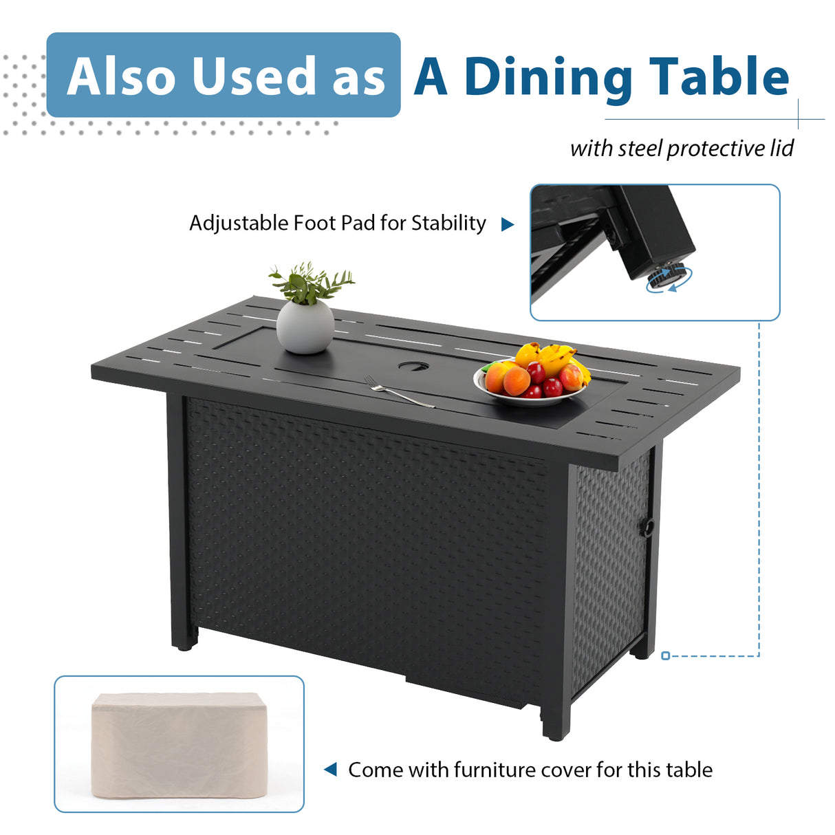 JOIVI 7 Pieces Patio Furniture Set with 45” Fire Pit Table, Wicker Outdoor Conversation Set with Cushions, Rattan Sectional Sofa and Table Set with 50,000 BTU Gas Fire Pit