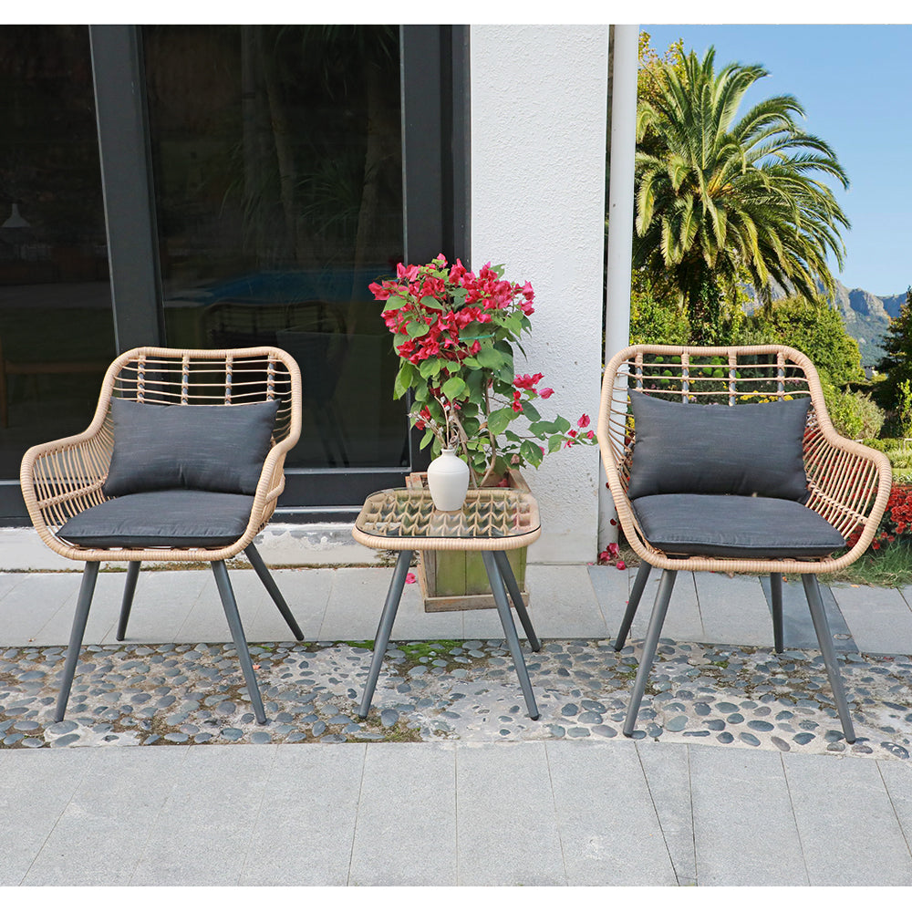 JOIVI 3-Piece Patio Set, Outdoor Wicker Conversation Bistro Sets