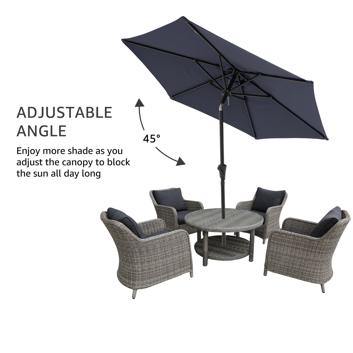 7.5 ft Patio Umbrella Outdoor Table Market Umbrella with Push Button Tilt and Crank, 6 Ribs