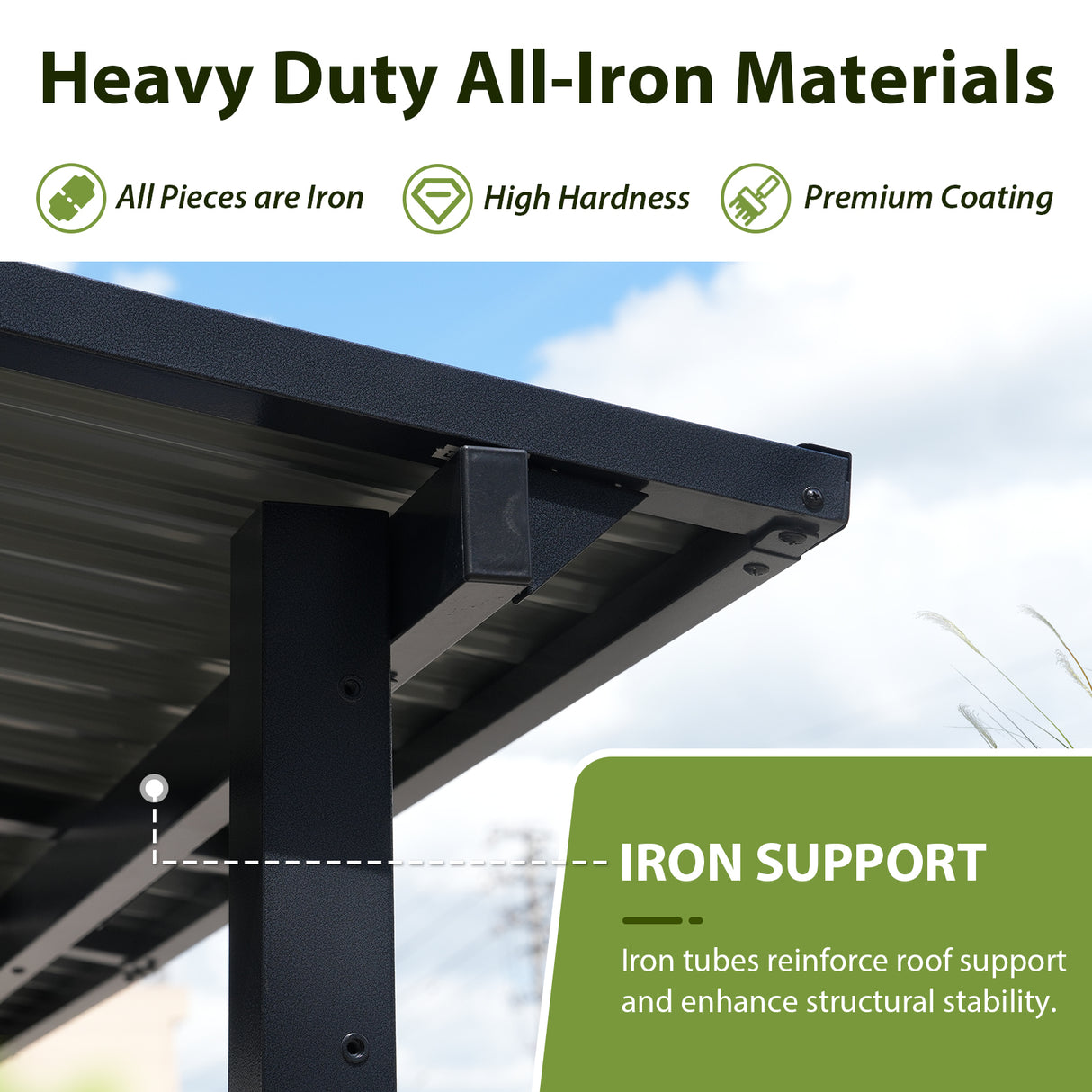 JOIVI 8' x 10' Outdoor Lean to Gazebo, Hardtop Wall Mounted Gazebo with Sloping Roof, Awnings for Patio with All-Iron Frame, Pergolas for Patio, Backyard, Deck