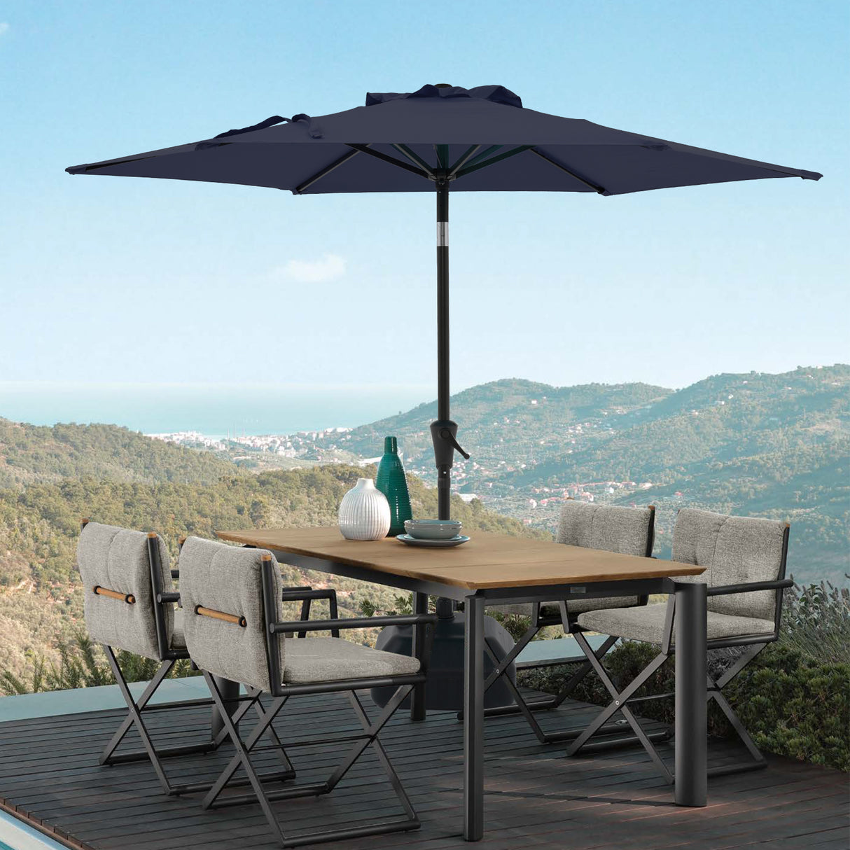 7.5 ft Patio Umbrella Outdoor Table Market Umbrella with Push Button Tilt and Crank, 6 Ribs