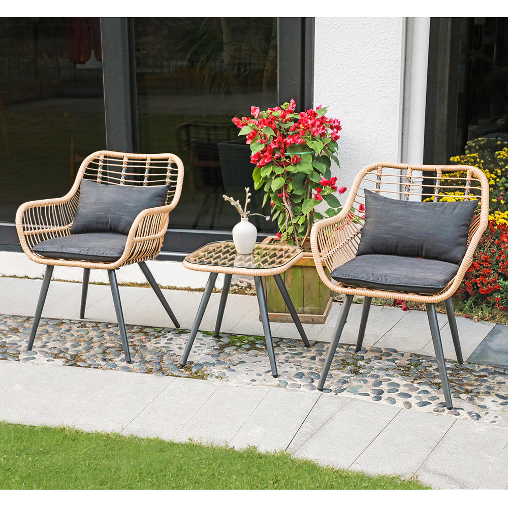 JOIVI 3-Piece Patio Set, Outdoor Wicker Conversation Bistro Sets