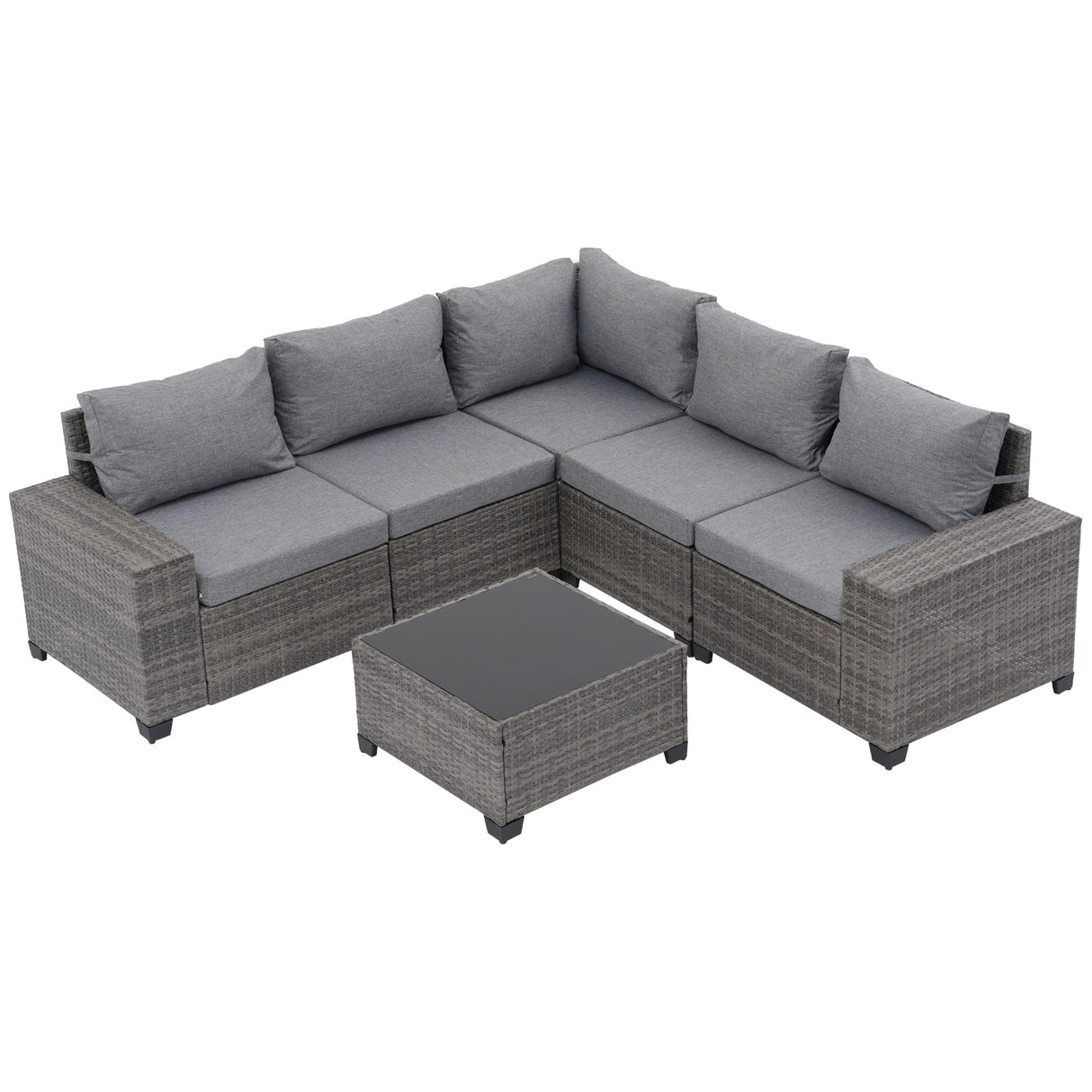 JOIVI 6-Piece Patio Furniture Set, Rattan Outdoor Conversation Set with Coffee Table, Wicker Sectional Sofa Set with Wide Armrest