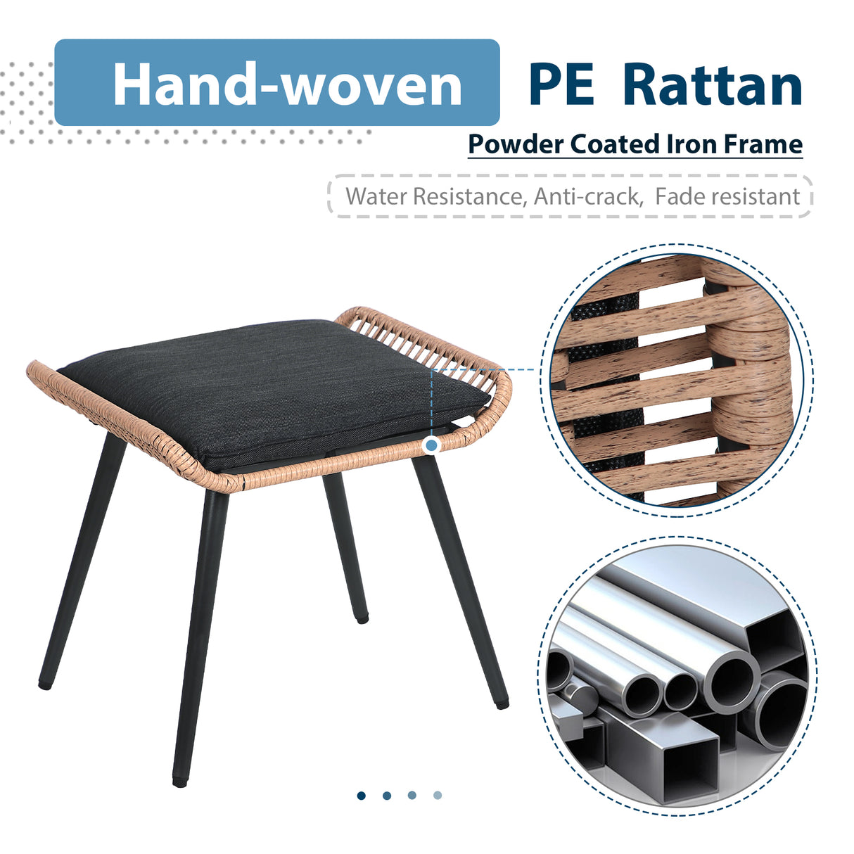 JOIVI Outdoor Wicker Ottoman Set of 2