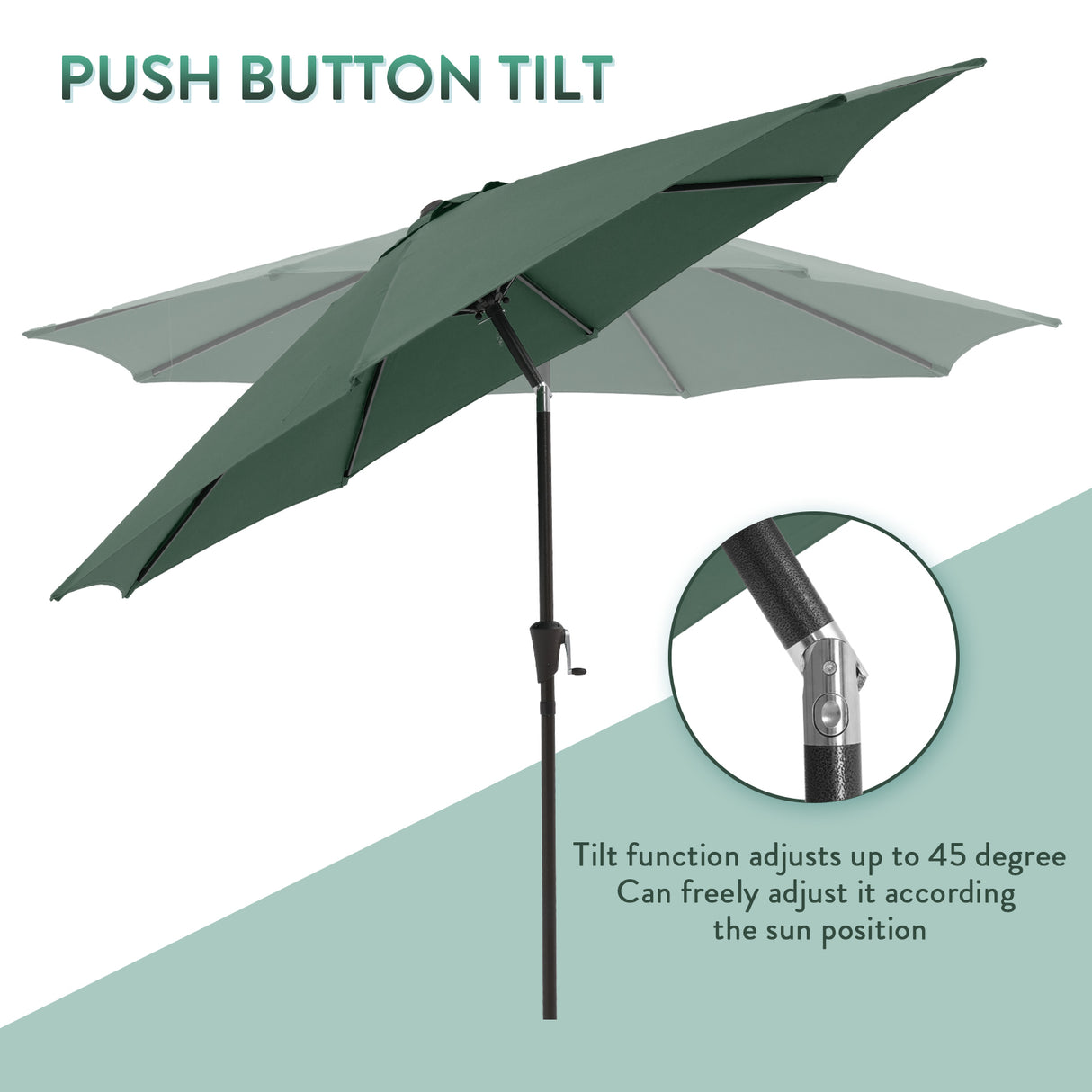 Patio Umbrella Outdoor Table Umbrella of 9-Feet with 8 Ribs and Push Button Tilt and Crank