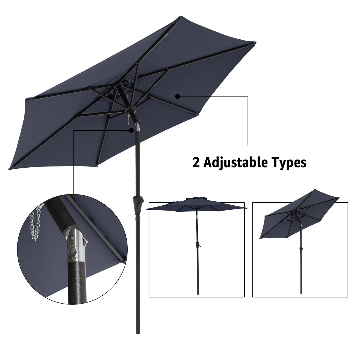 7.5 ft Patio Umbrella Outdoor Table Market Umbrella with Push Button Tilt and Crank, 6 Ribs