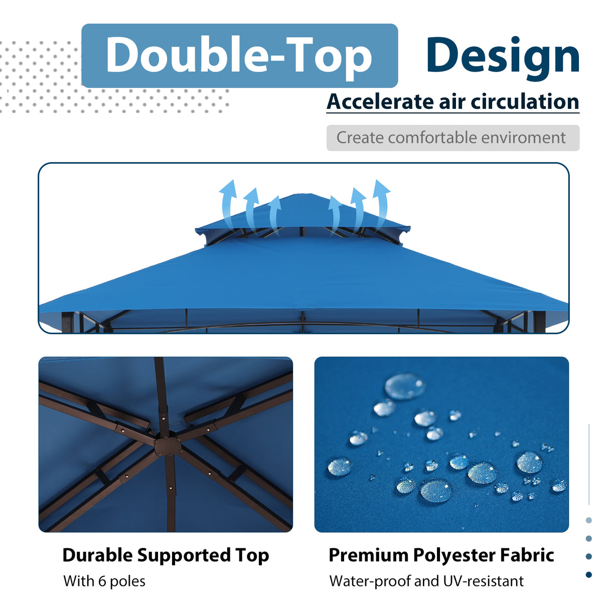 Grill Gazebo 8’by 5’Outdoor Patio Backyard BBQ Grill Shelter Double Tiered Soft Canopy Top with Steel Frame and Bar Counters, Red / Beige / Gray