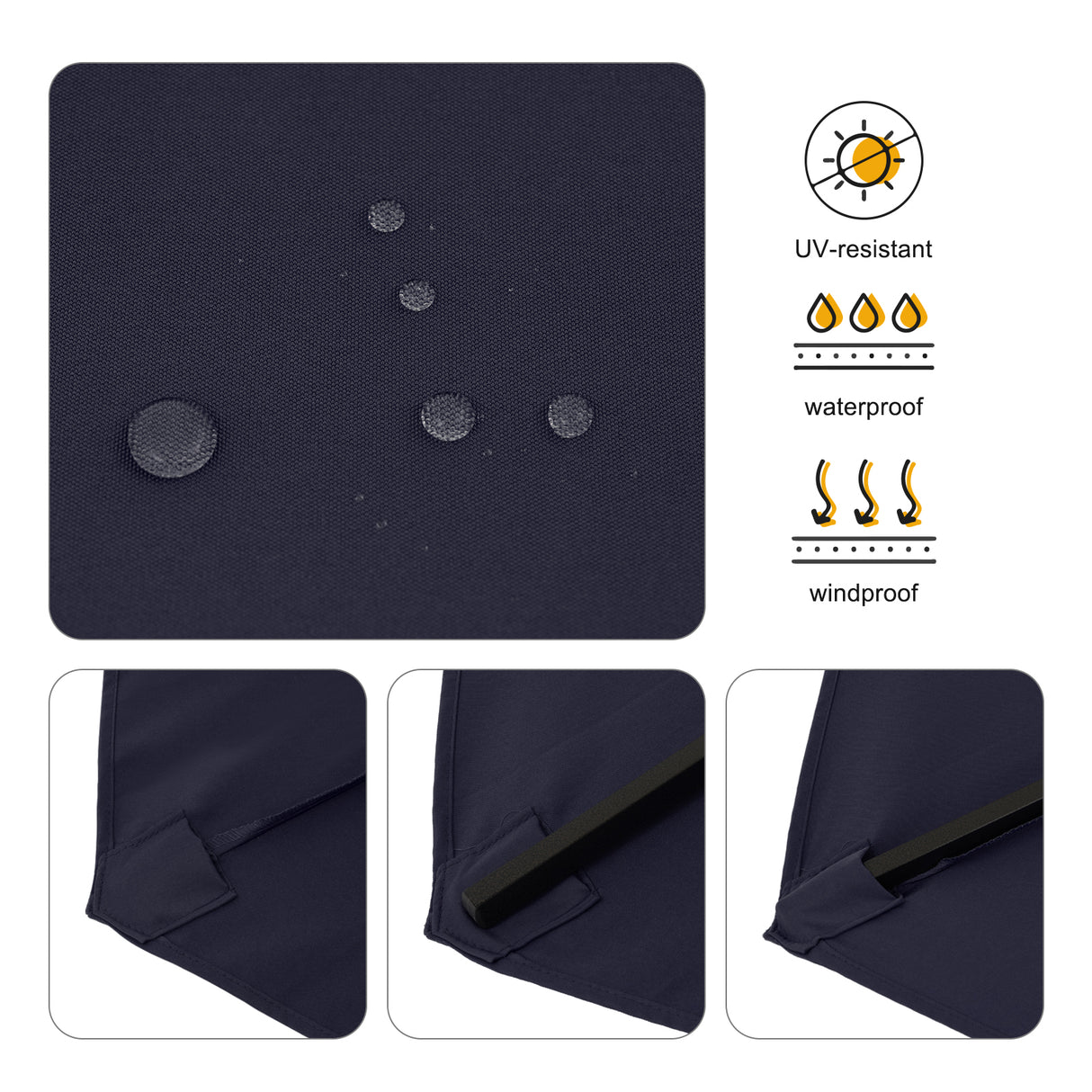 7.5 ft Patio Umbrella with Water or Sand Self-Filled Black Square Base Stand, Outdoor Table Market Umbrella with Push Button Tilt and Crank, 6 Ribs