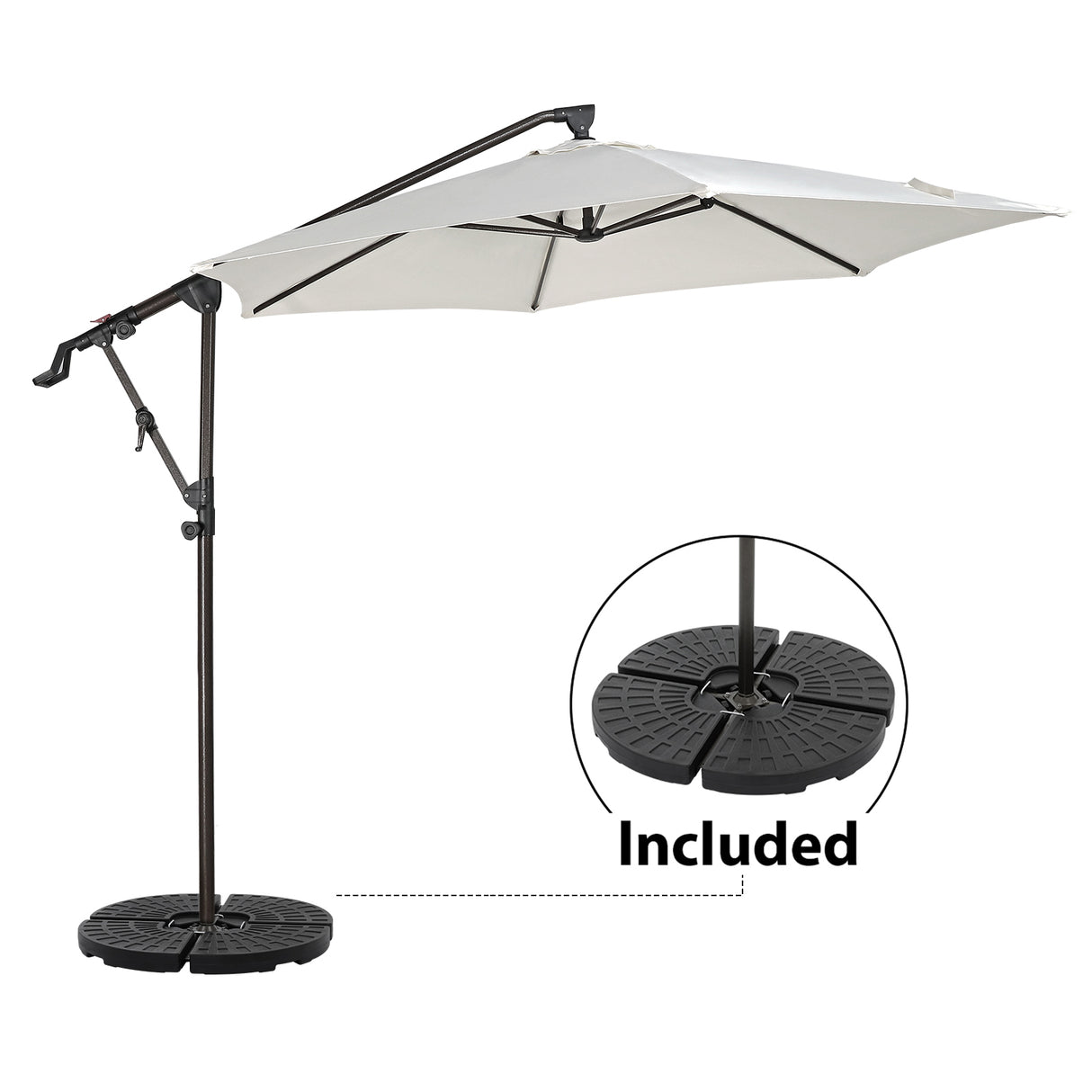 10ft Offset Patio Umbrella with Base Included, Hanging Outdoor Umbrella with Water Sand Filled Umbrella Stand Weights