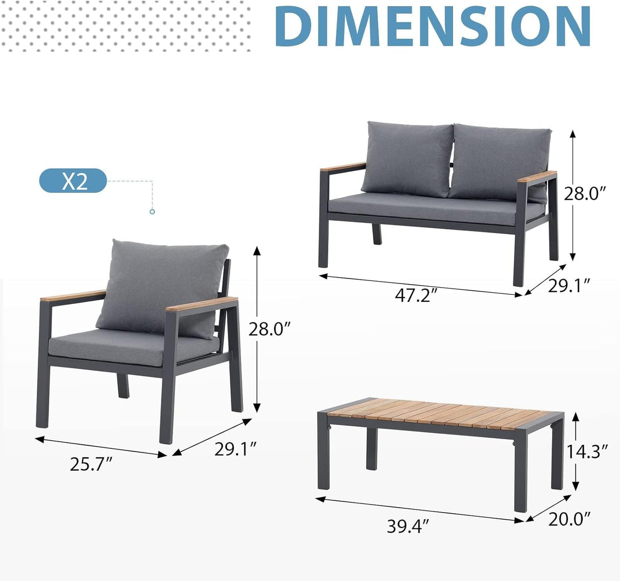 Aluminum Patio 4 Pieces Outdoor Couch Patio Furniture Set
