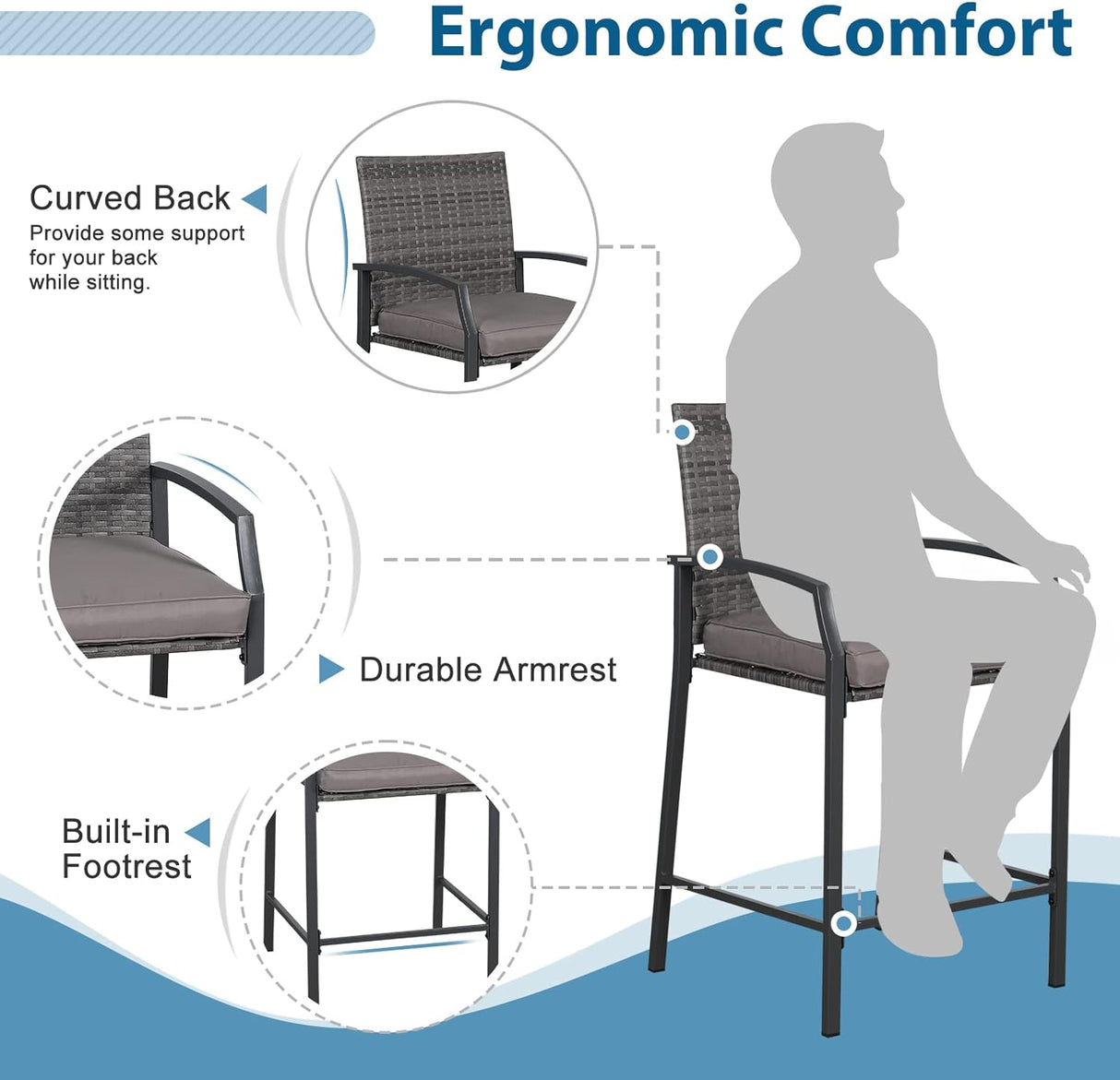 Outdoor Wicker Bar Stools Set