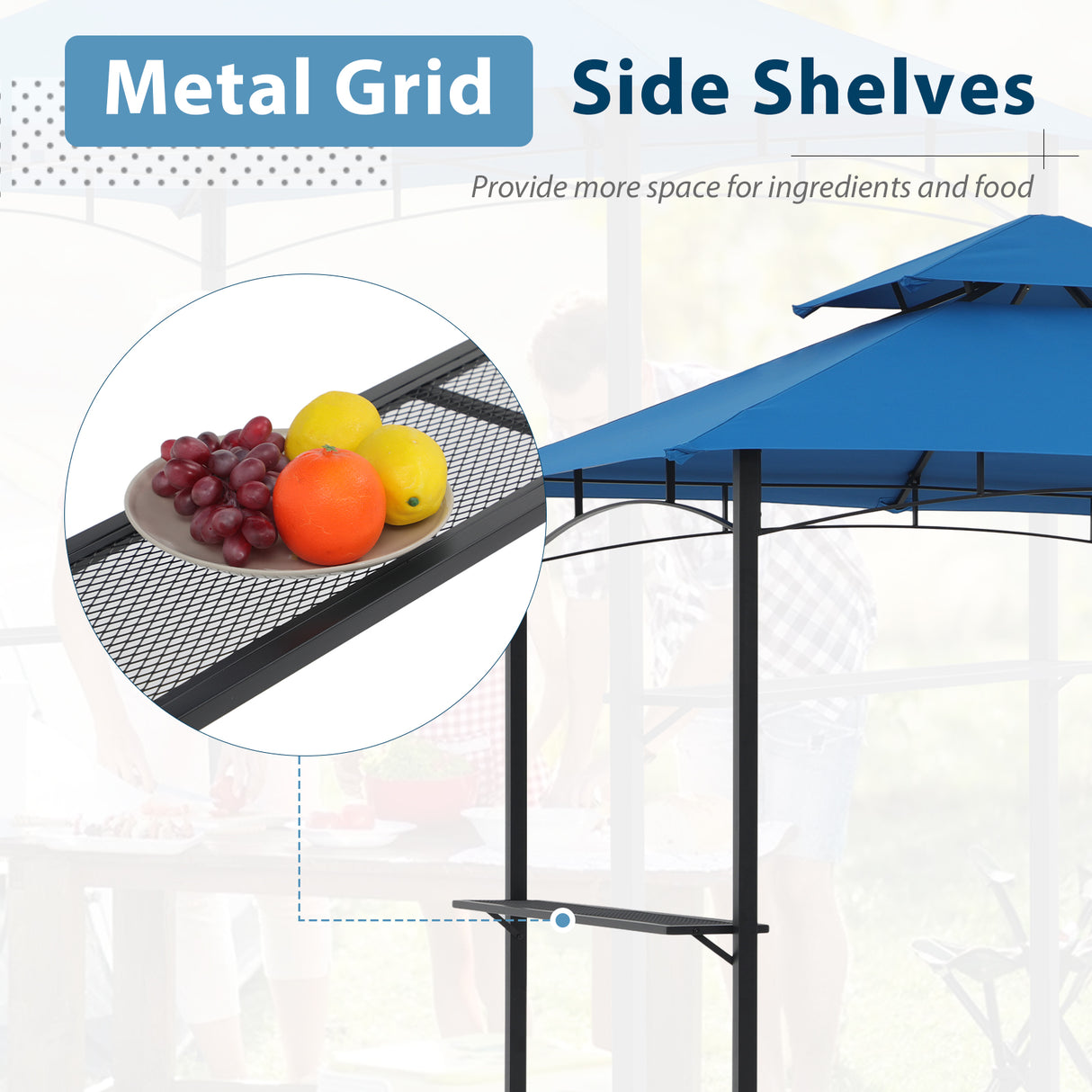 Grill Gazebo 8’by 5’Outdoor Patio Backyard BBQ Grill Shelter Double Tiered Soft Canopy Top with Steel Frame and Bar Counters, Red / Beige / Gray