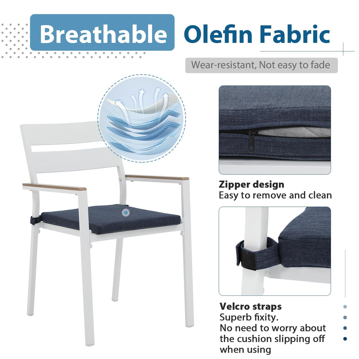 JOIVI Aluminum Patio Furniture Set, 5 Piece Outdoor Conversation Set with Wood Grain Top Dining Table, Stackable Chairs for 4 People, w/2.05” Umbrella Hole, for Deck, Backyard