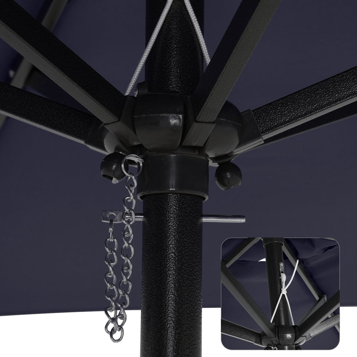 7.5 ft Patio Umbrella with Water or Sand Self-Filled Black Square Base Stand, Outdoor Table Market Umbrella with Push Button Tilt and Crank, 6 Ribs