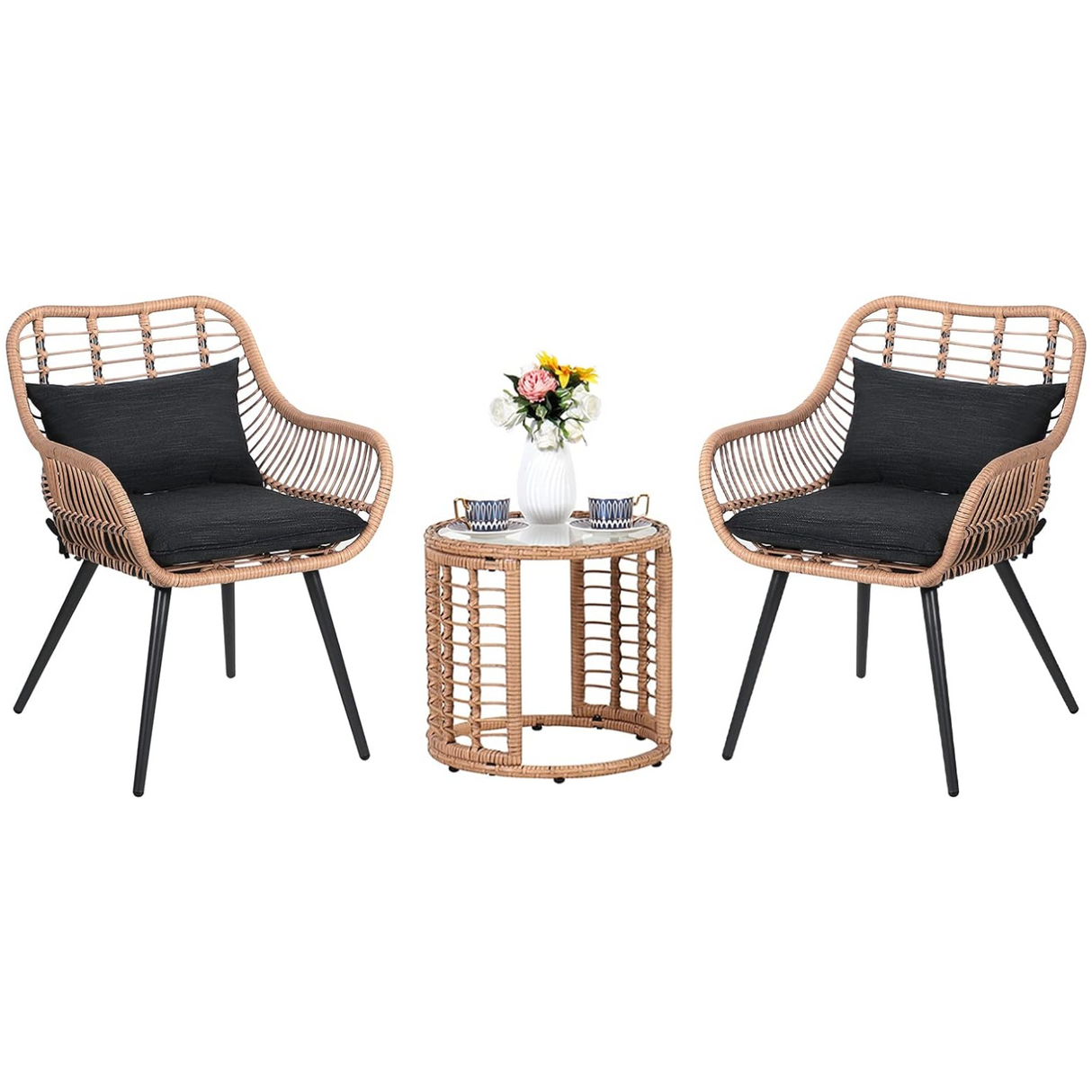 JOIVI 3-Piece Patio Wicker Conversation Set
