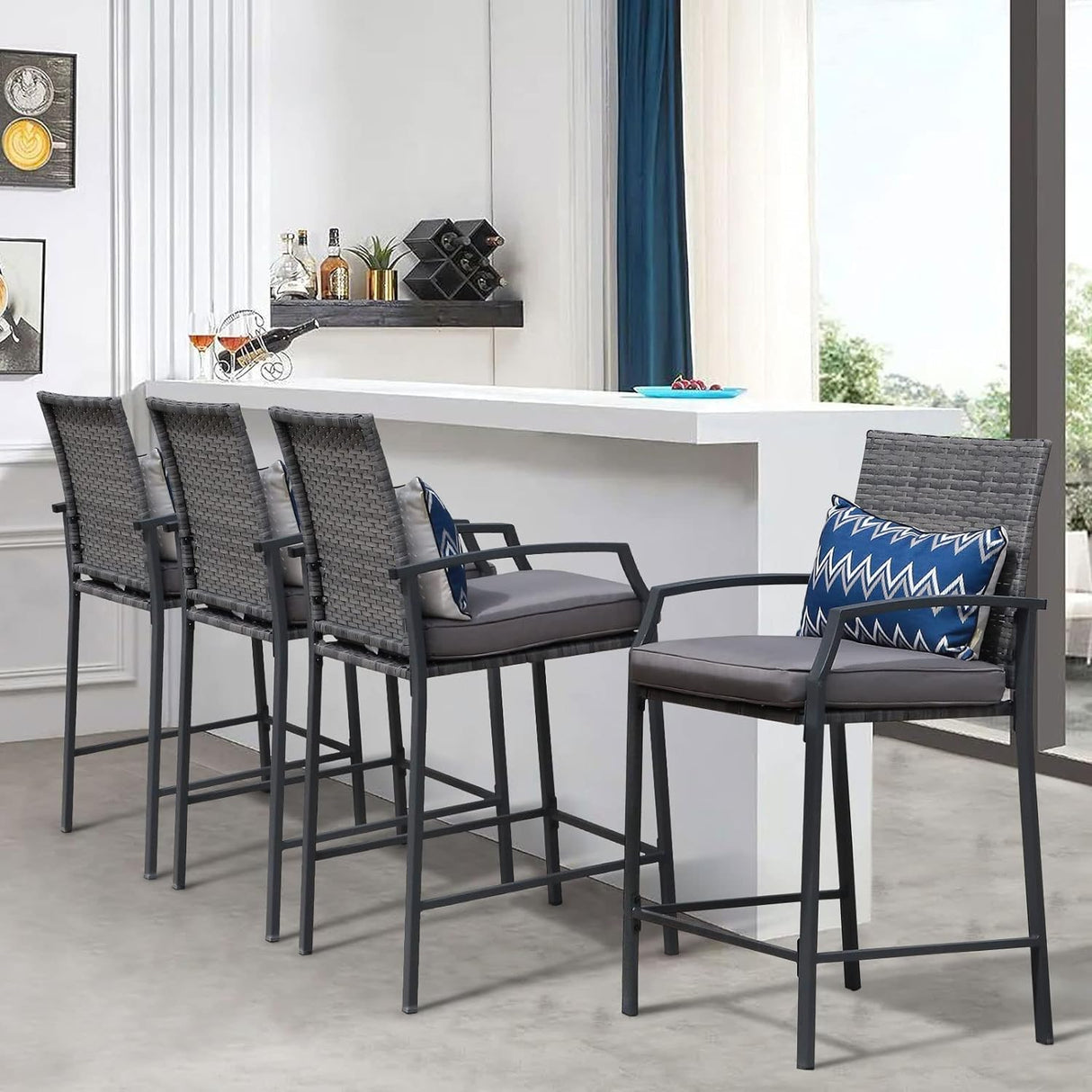 Outdoor Wicker Bar Stools Set