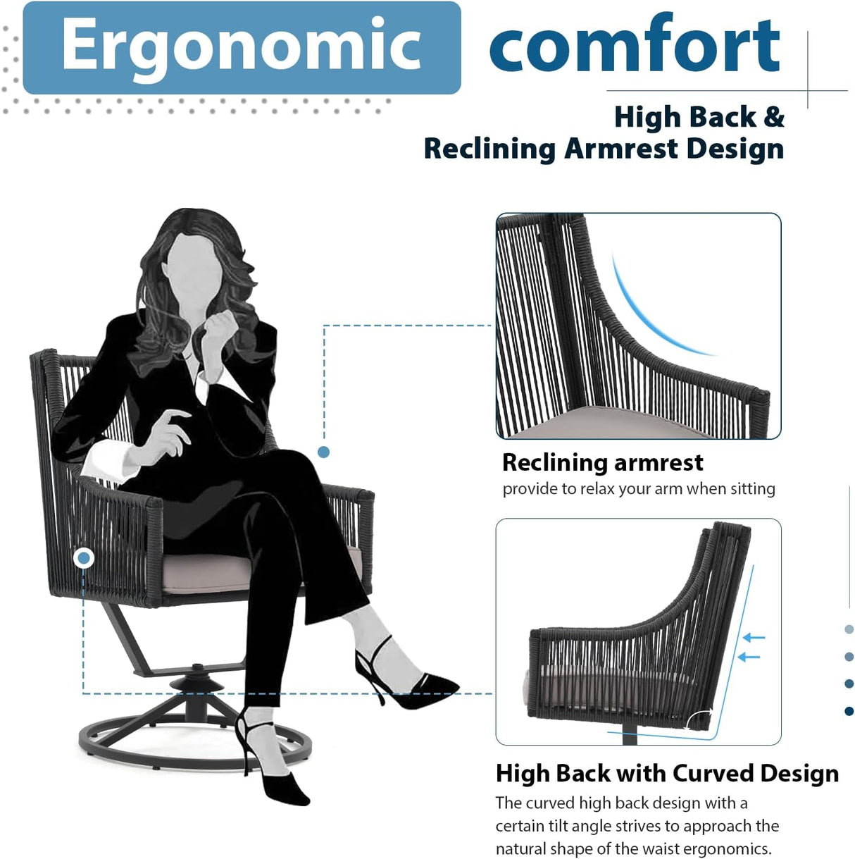 Outdoor 2 Piece Swivel Patio Chair Set