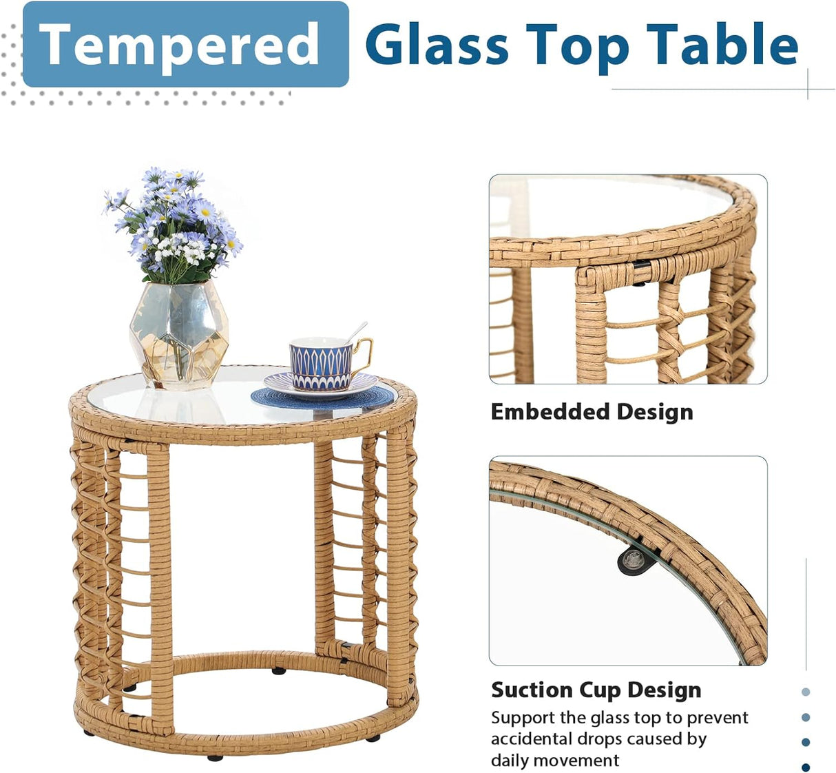 JOIVI 3-Piece Patio Wicker Conversation Set