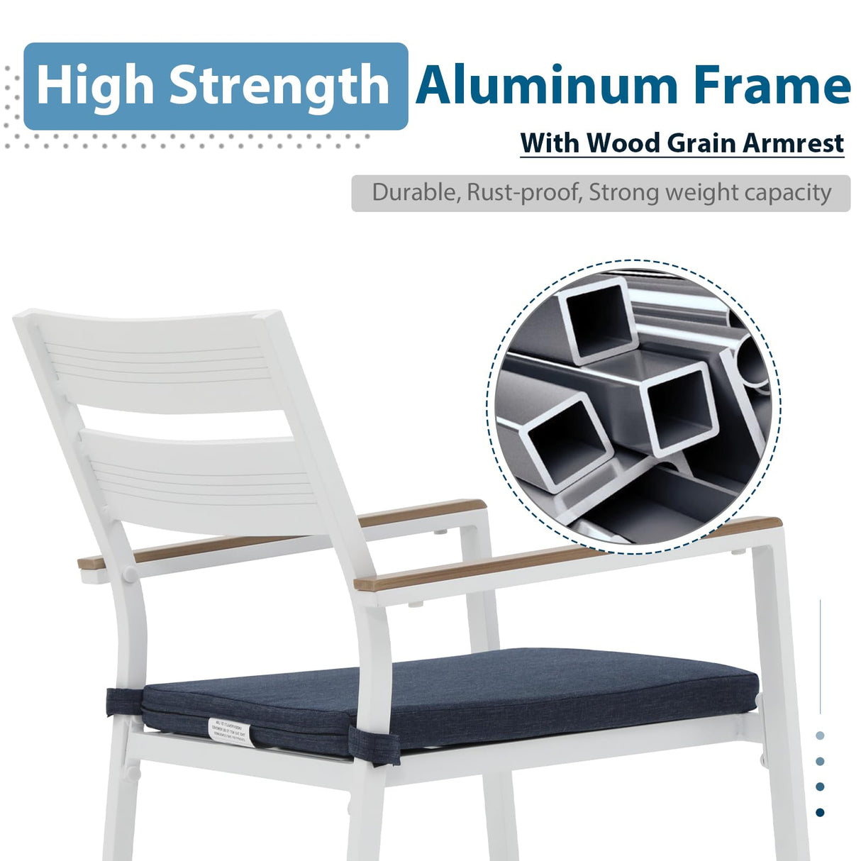 JOIVI Aluminum Patio Furniture Set, 5 Piece Outdoor Conversation Set with Wood Grain Top Dining Table, Stackable Chairs for 4 People, w/2.05” Umbrella Hole, for Deck, Backyard