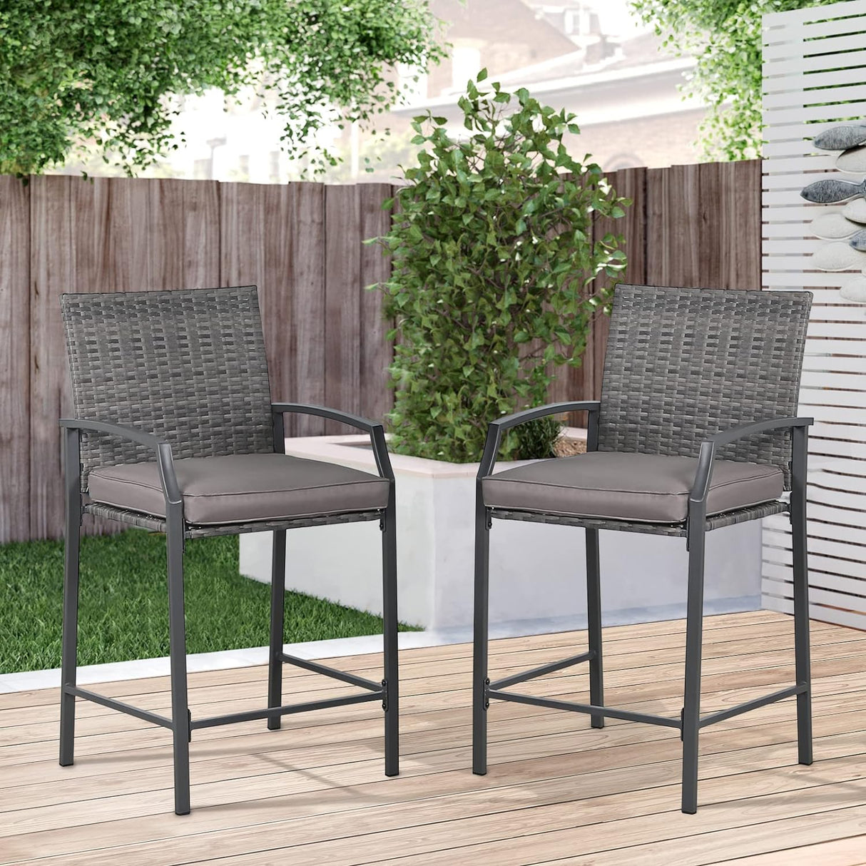Outdoor Wicker Bar Stools Set