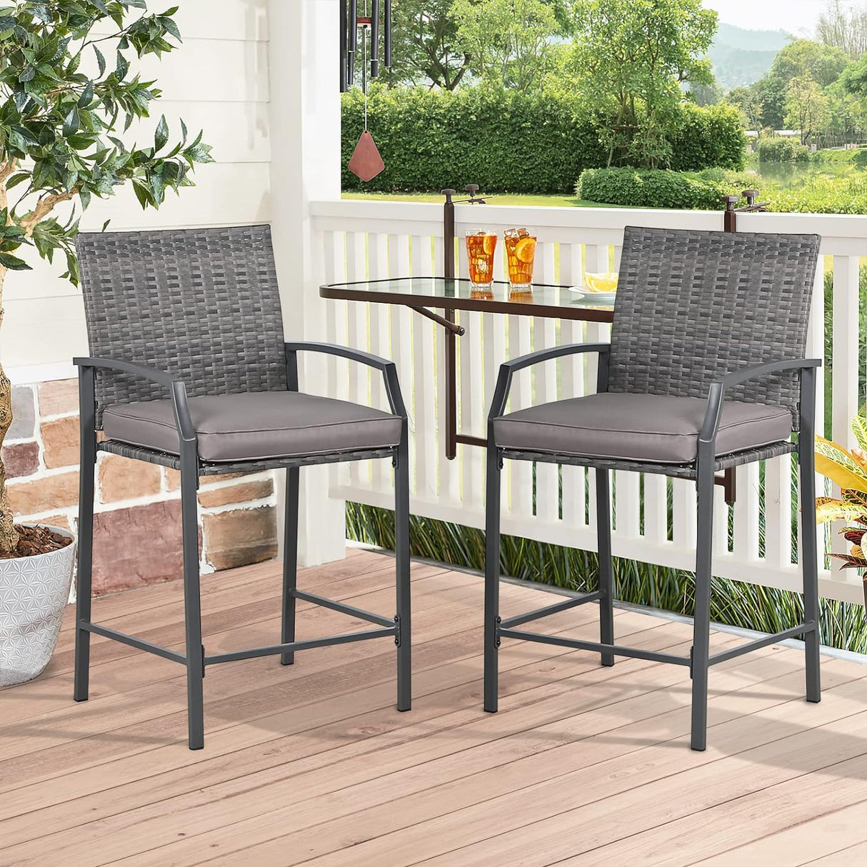 Outdoor Wicker Bar Stools Set