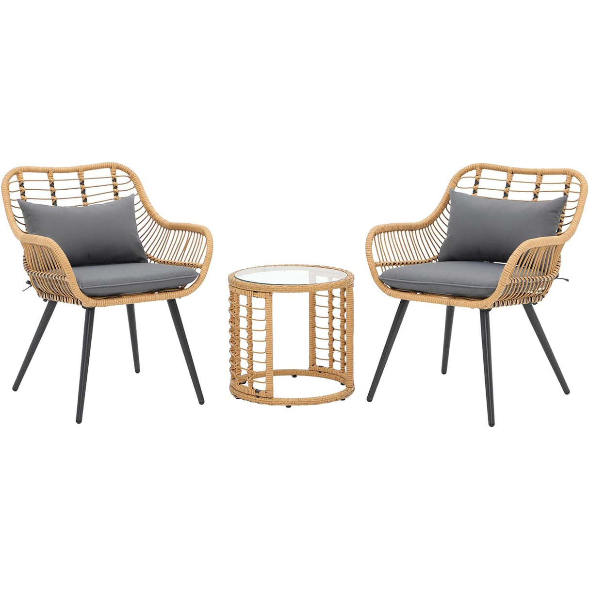 JOIVI 3-Piece Patio Wicker Conversation Set