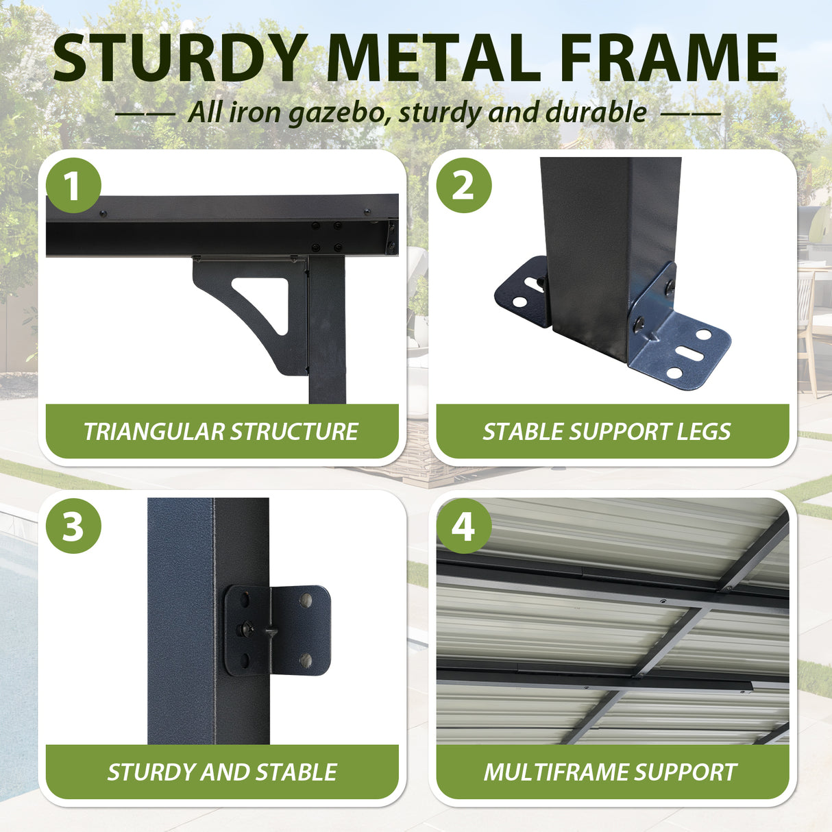 JOIVI 8' x 10' Outdoor Lean to Gazebo, Hardtop Wall Mounted Gazebo with Sloping Roof, Awnings for Patio with All-Iron Frame, Pergolas for Patio, Backyard, Deck