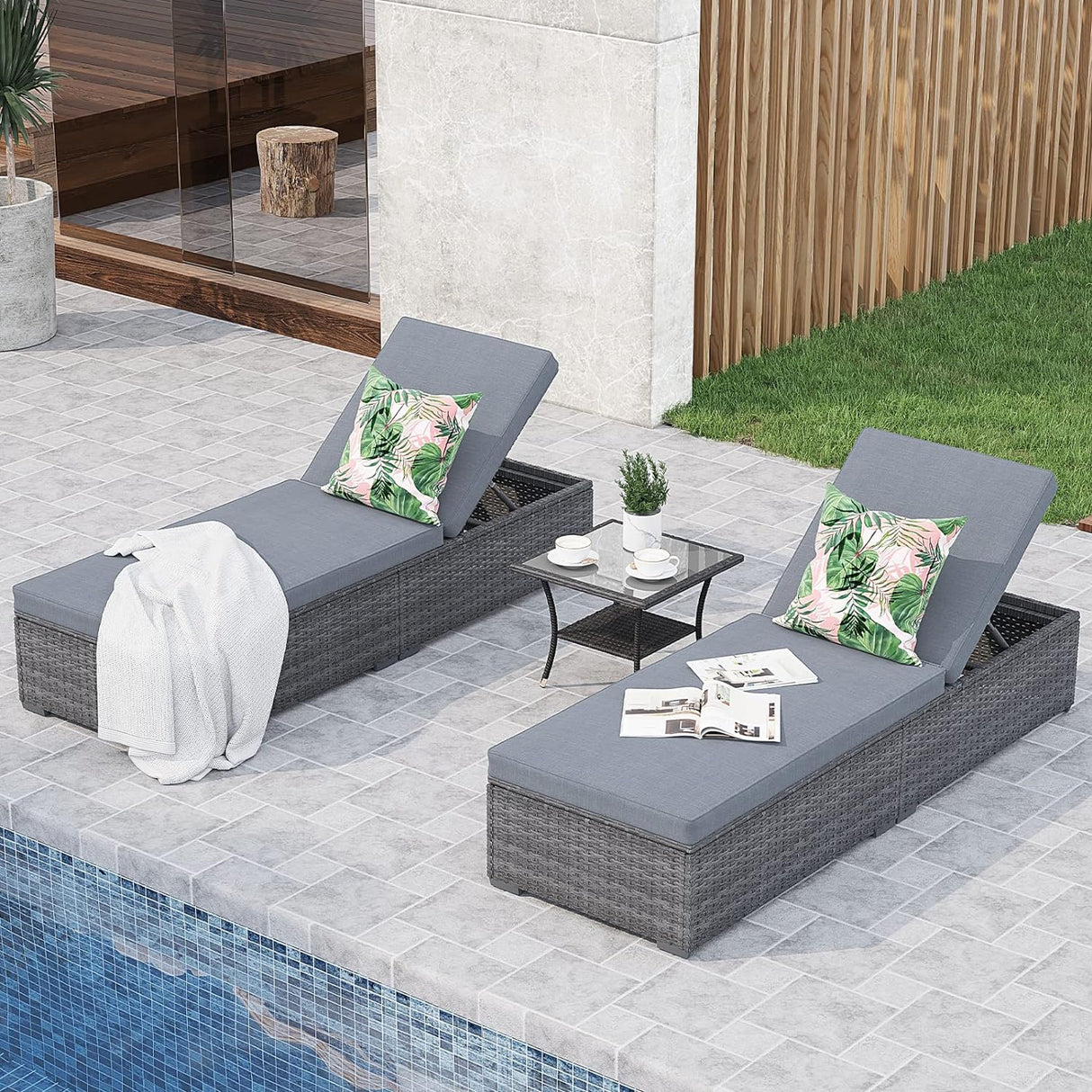3 Piece Patio Pool Lounge Chairs