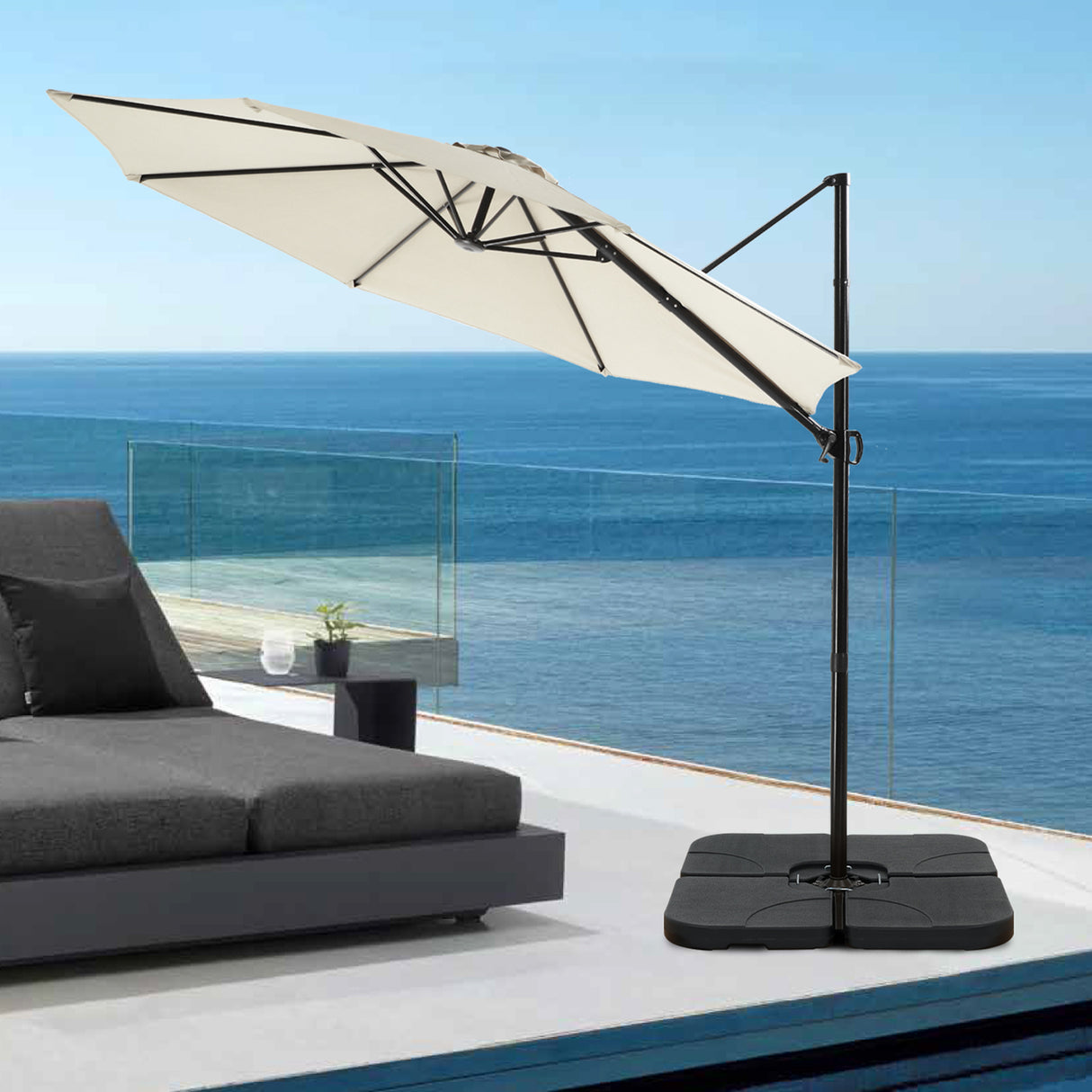 COBANA 4-Piece Cantilever Offset Patio Umbrella Base, Easy Filling Umbrella Stand Weights, Water/Sand Filled, Max 176lbs/72.4L