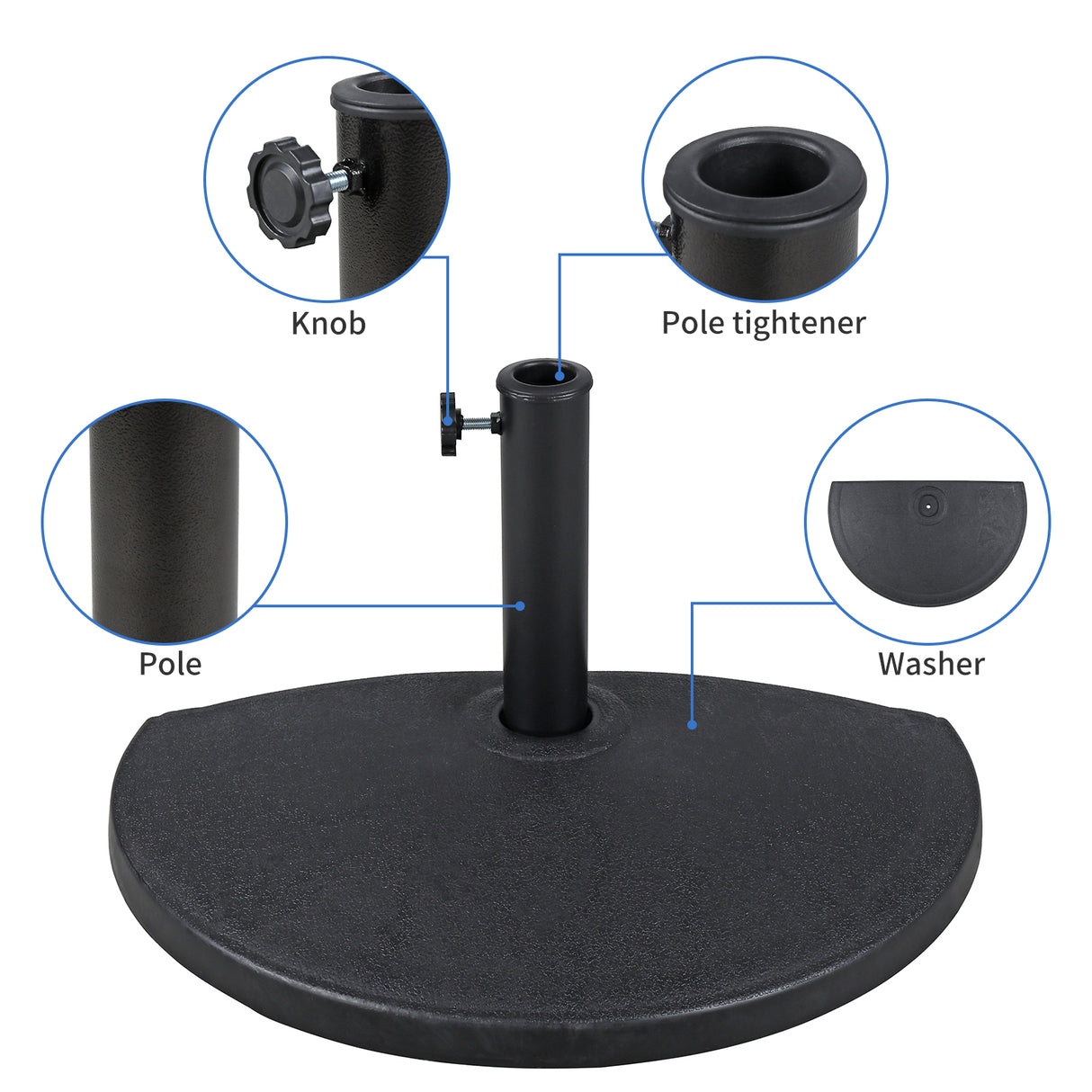Half Round Patio Umbrella Base, Heavy-Duty Free Standing Resin Umbrella Stand