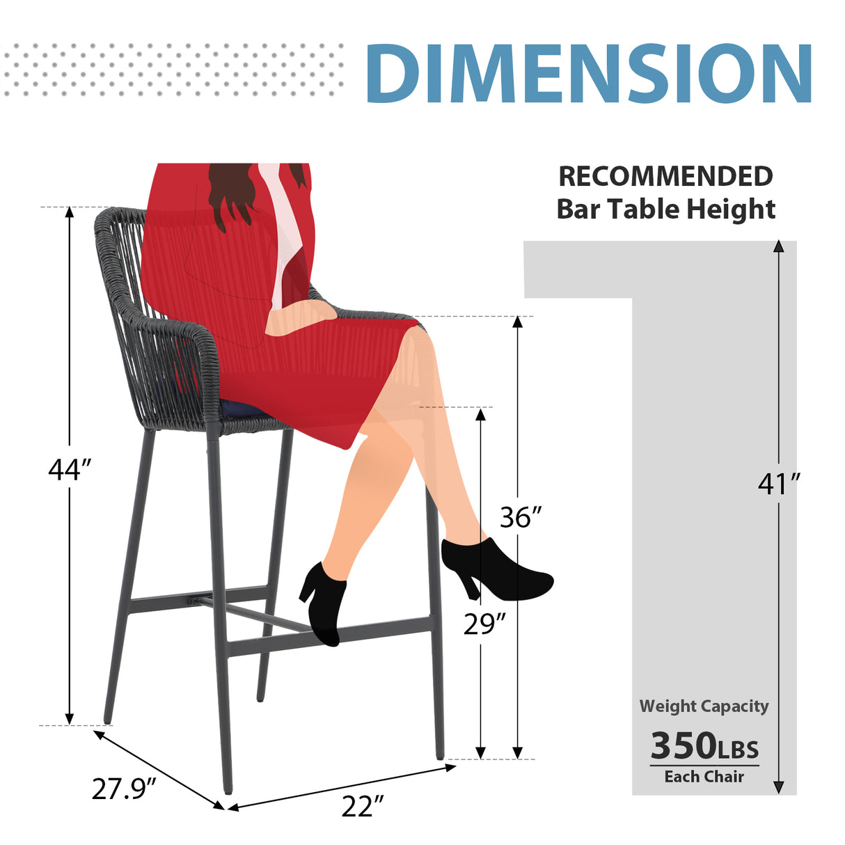JOIVI Outdoor Wicker Bar Stools, 2 Piece Patio Bar Height Chairs with Cushions
