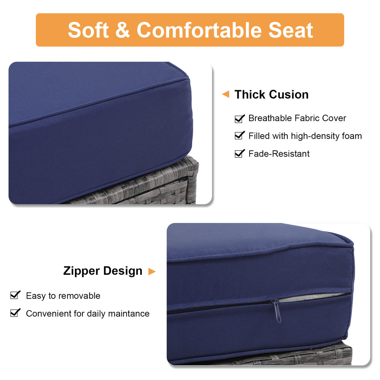 JOIVI 2 Pieces Outdoor Patio Ottoman with Thick Cushions