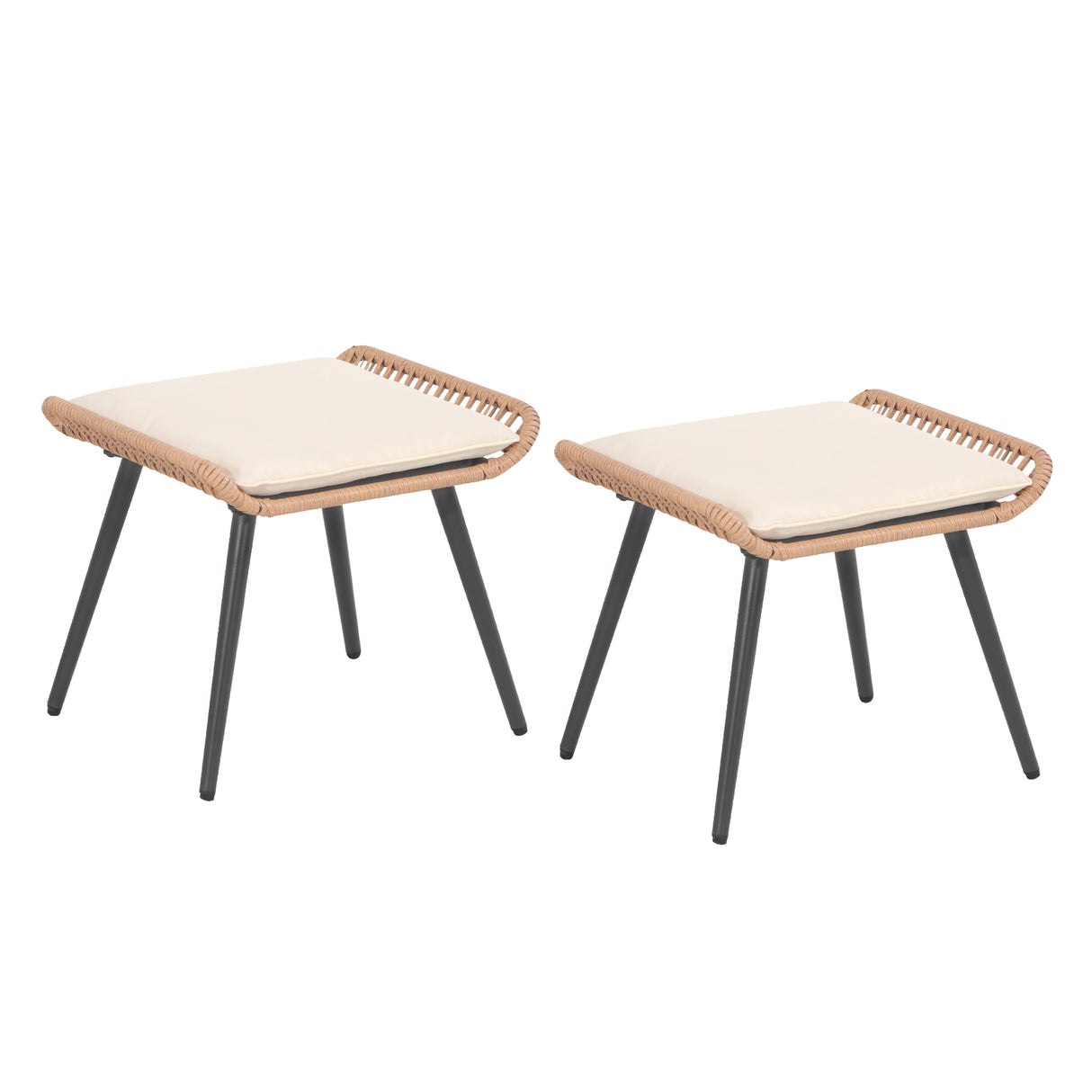 JOIVI Outdoor Wicker Ottoman Set of 2