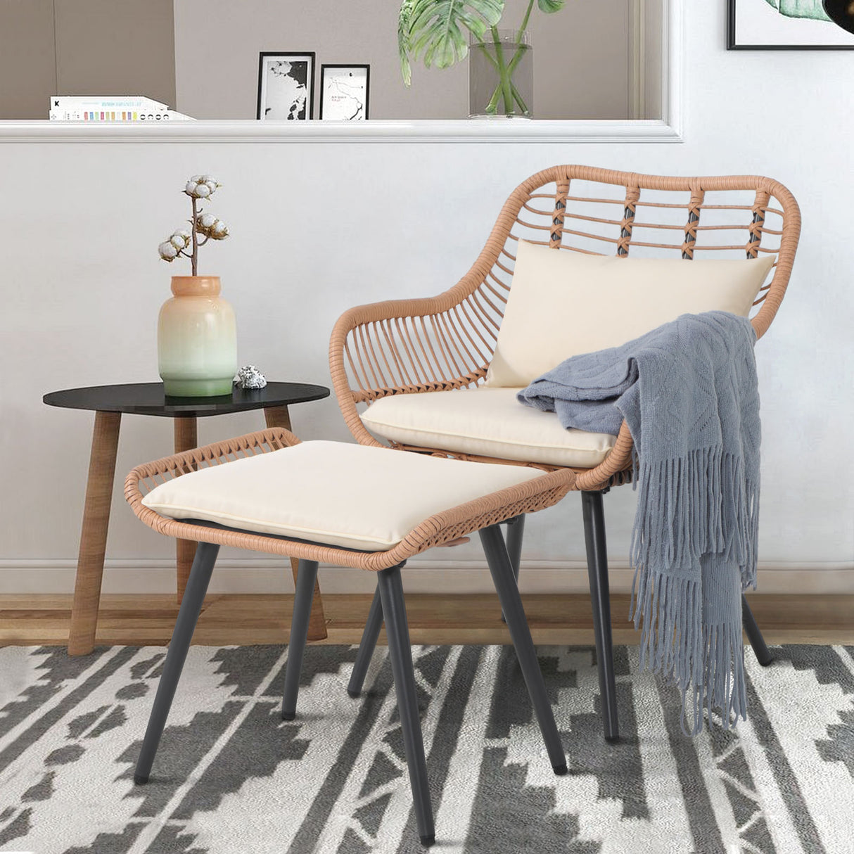 JOIVI Outdoor Wicker Ottoman Set of 2