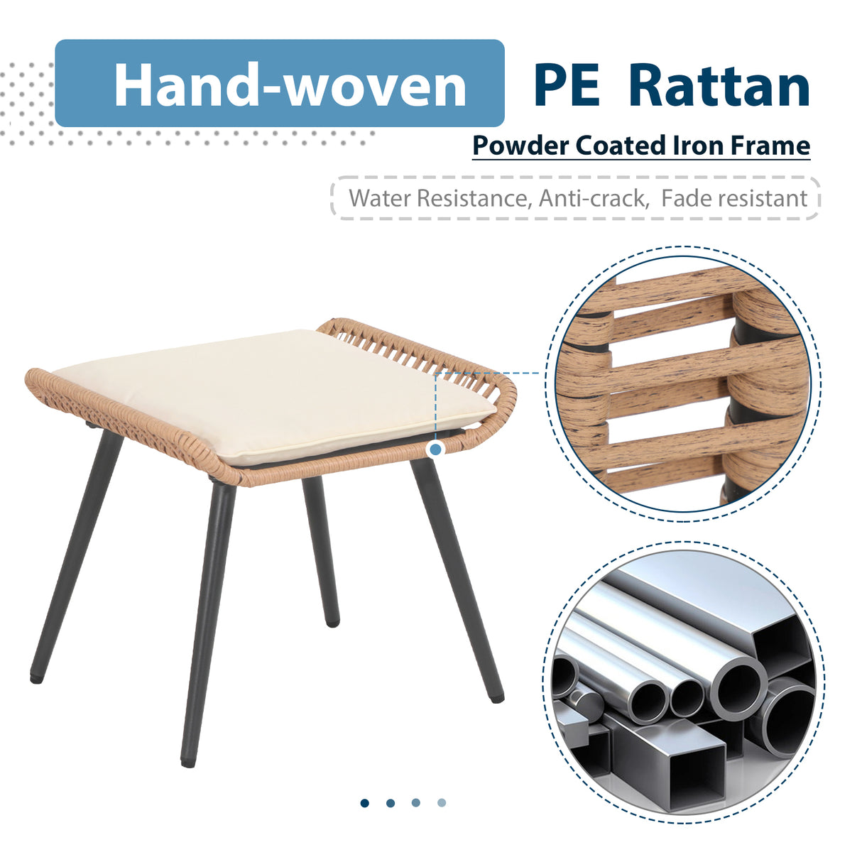 JOIVI Outdoor Wicker Ottoman Set of 2