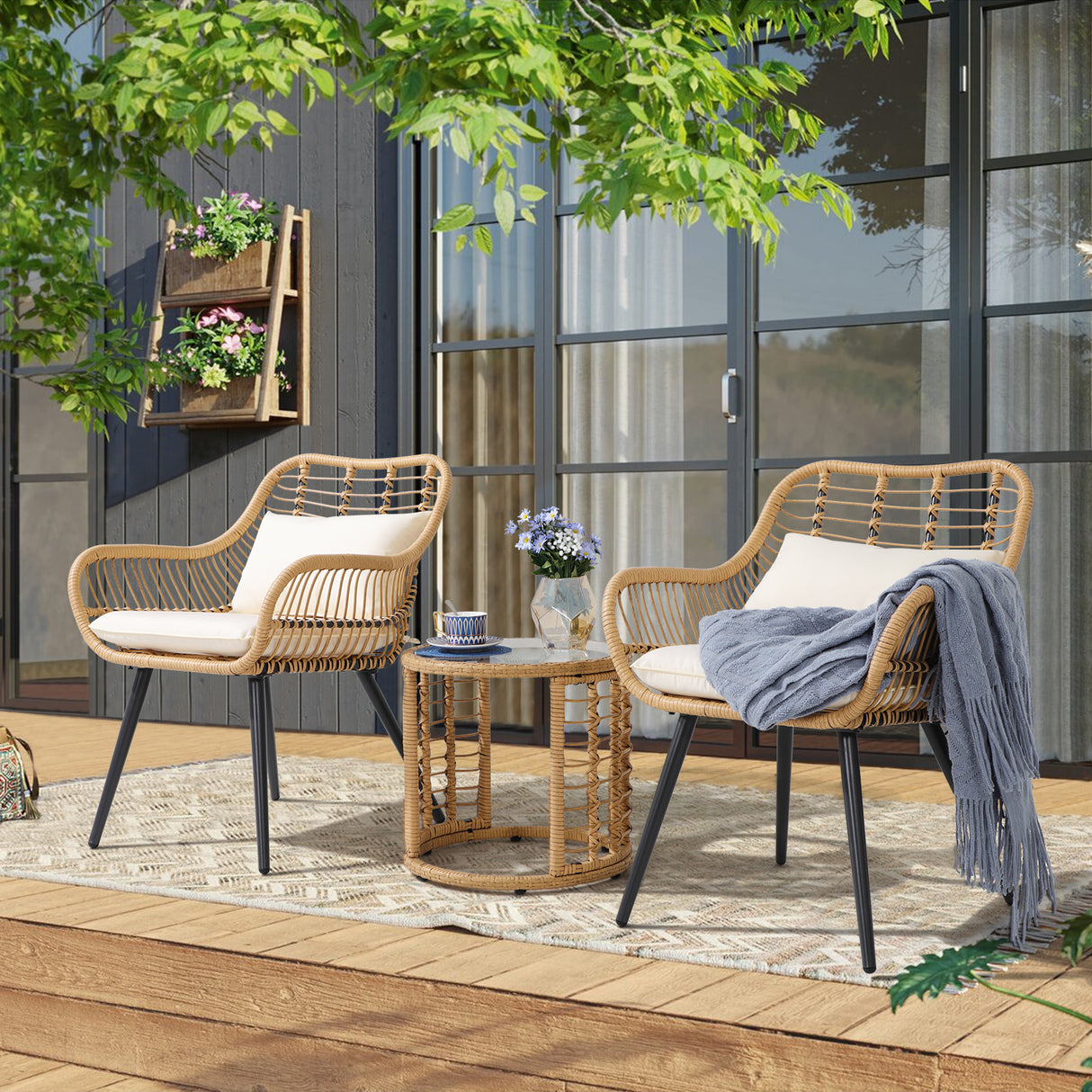 JOIVI 3-Piece Patio Wicker Conversation Set
