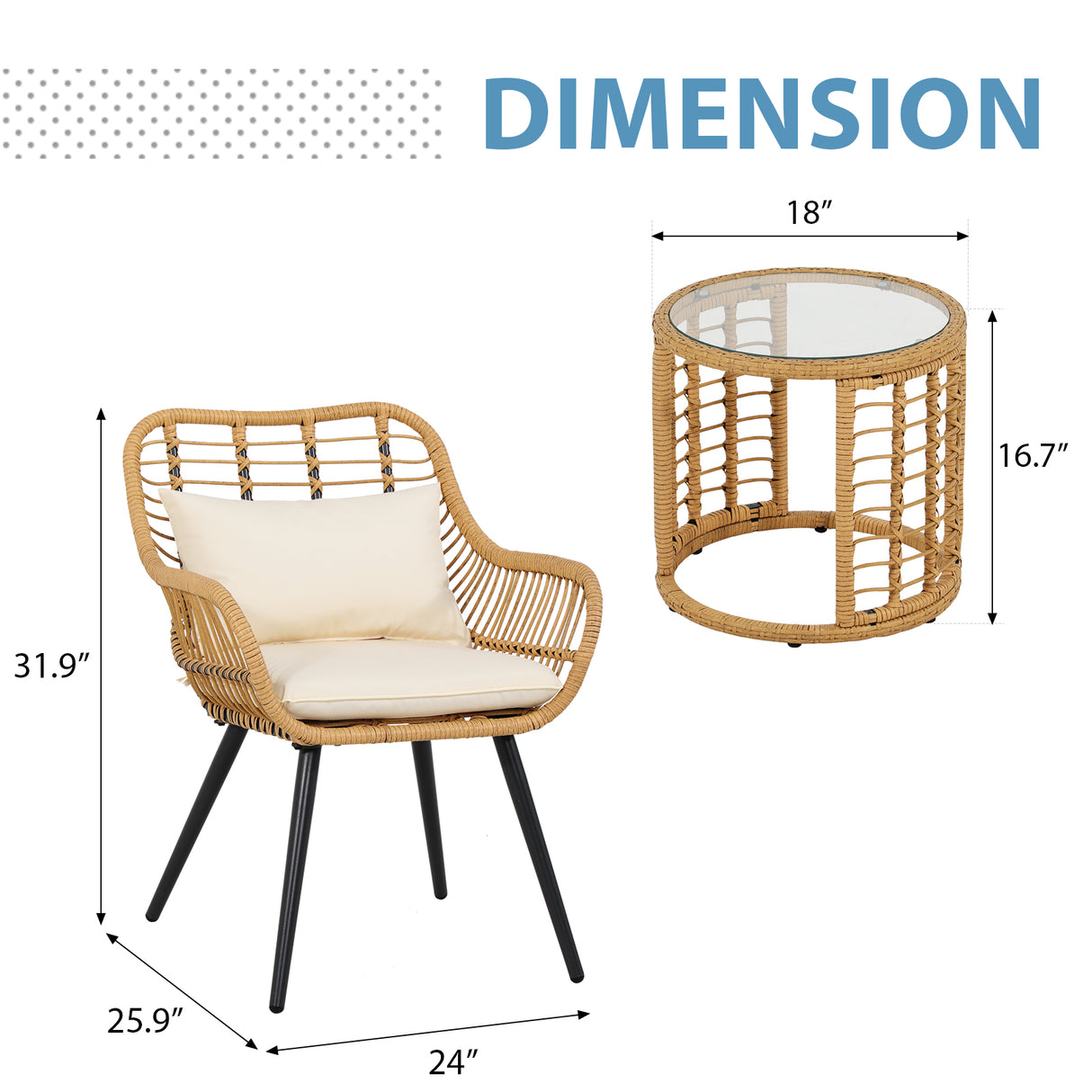 JOIVI 3-Piece Patio Wicker Conversation Set