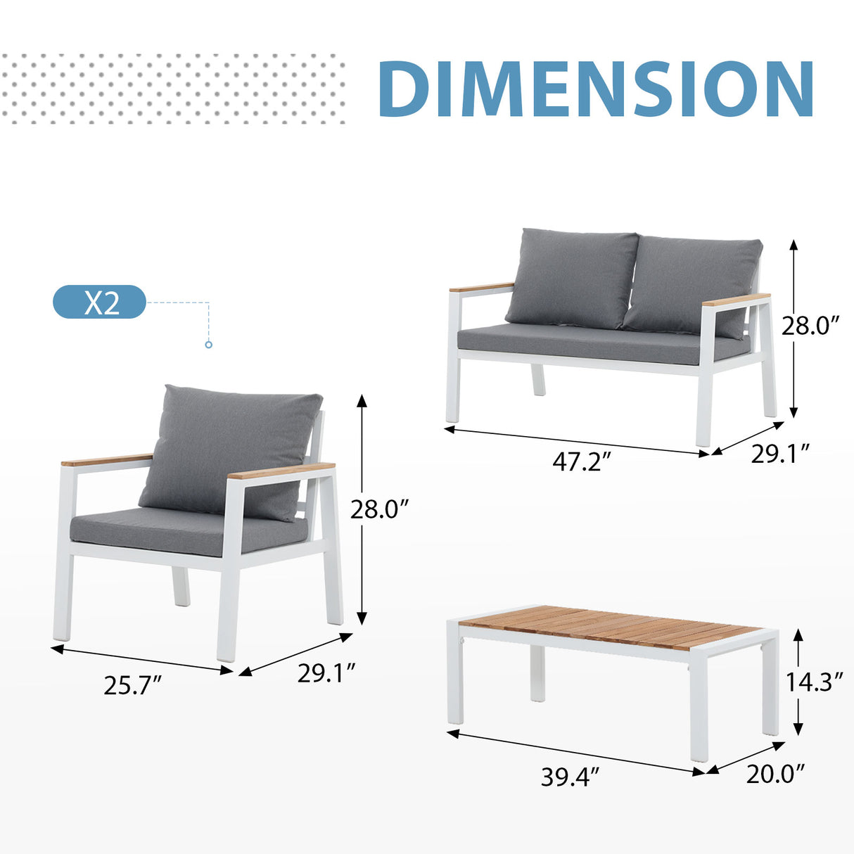 Aluminum Patio Furniture Set 5 Pieces