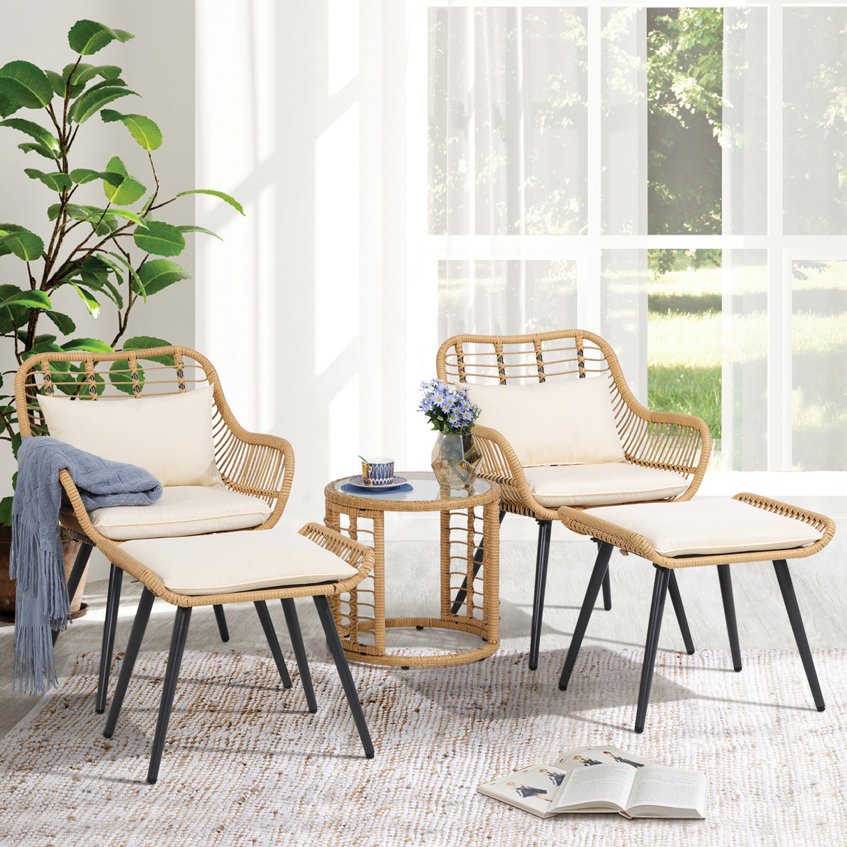 JOIVI 5 Piece Conversation set with Coffee Table