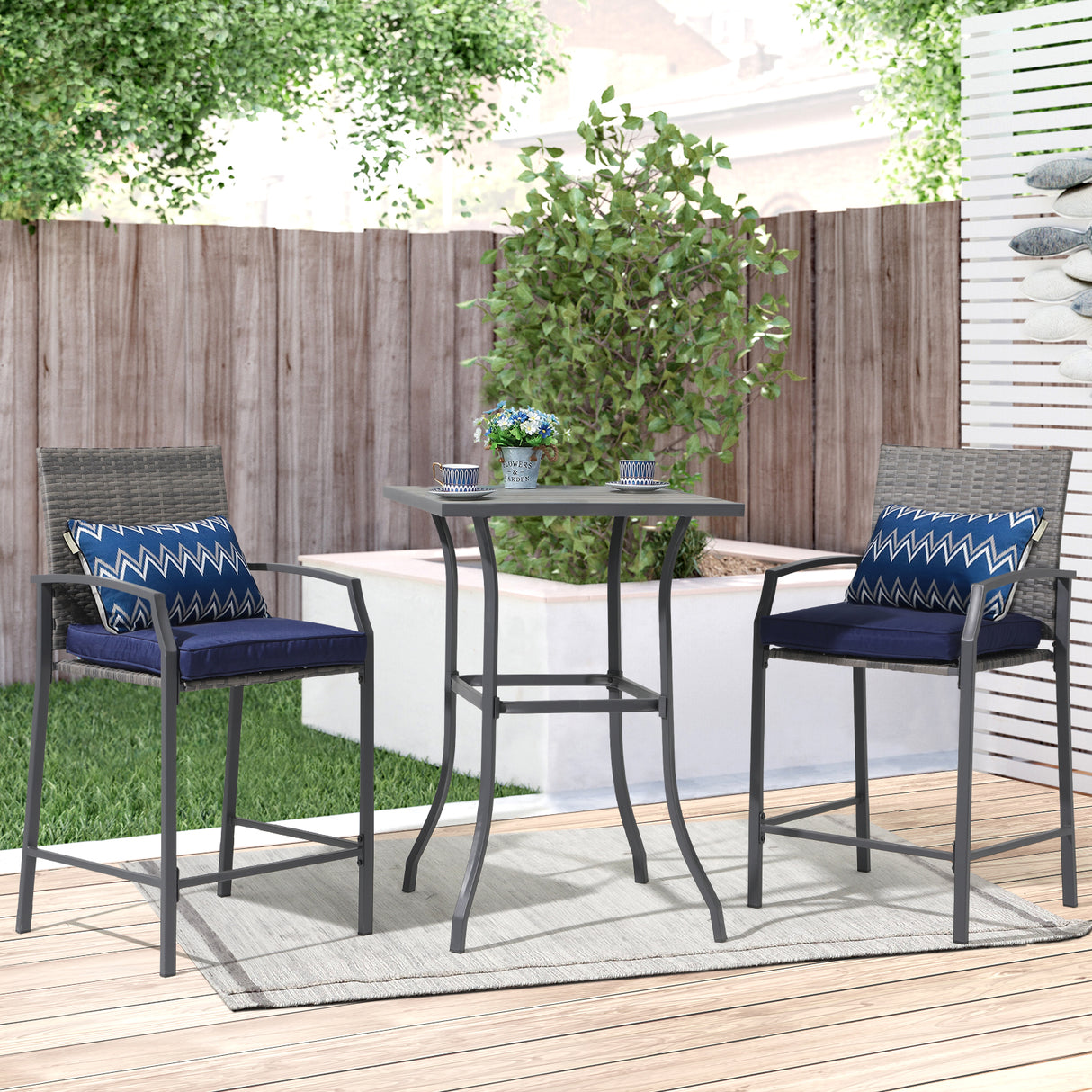 JOIVI 3 Piece Patio Bar Set, Outdoor Wicker Counter Height Bar Stools