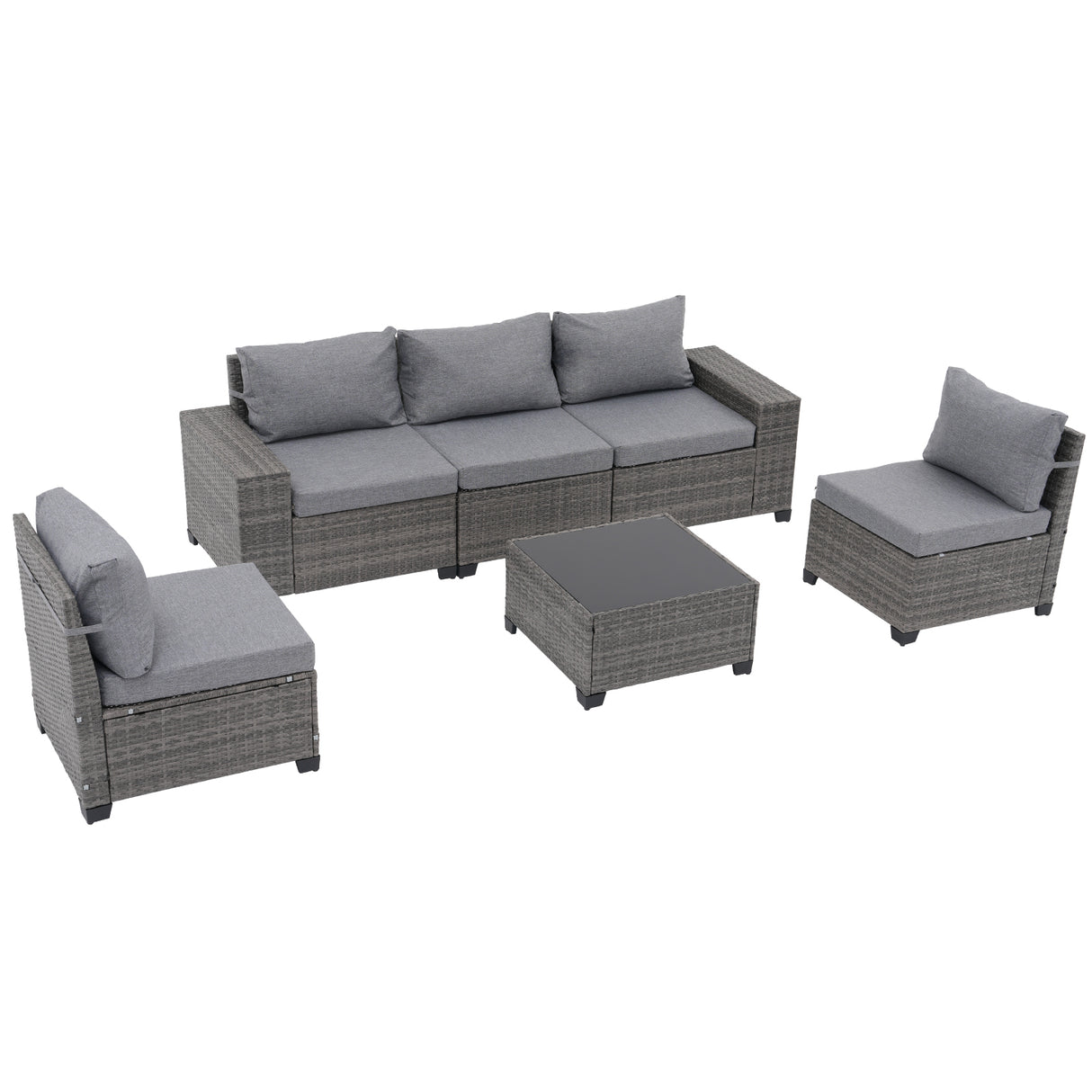 JOIVI 6 Pieces Patio Furniture Conversation Set, Wicker Outdoor Sectional Sofa Set with Coffee Table and Cushions