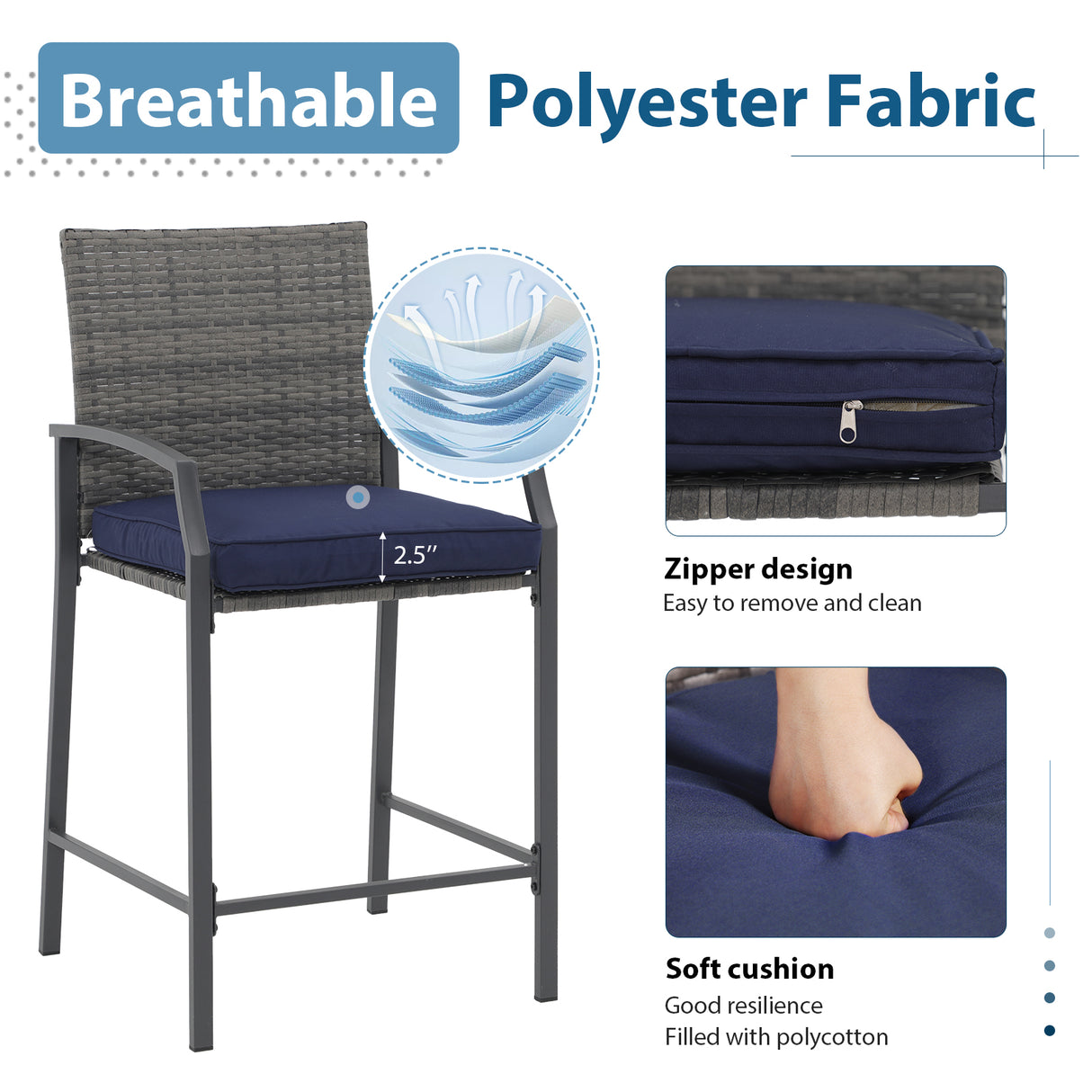 JOIVI 3 Piece Patio Bar Set, Outdoor Wicker Counter Height Bar Stools