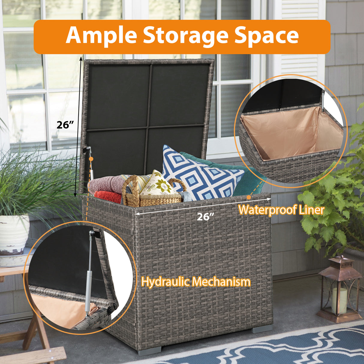 JOIVI 8 Piece Patio Furniture Conversation Set with 45” Fire Pit Table, Wicker Outdoor Sectional Sofa Set with Storage Box and 50,000 BTU Gas Fire Pit