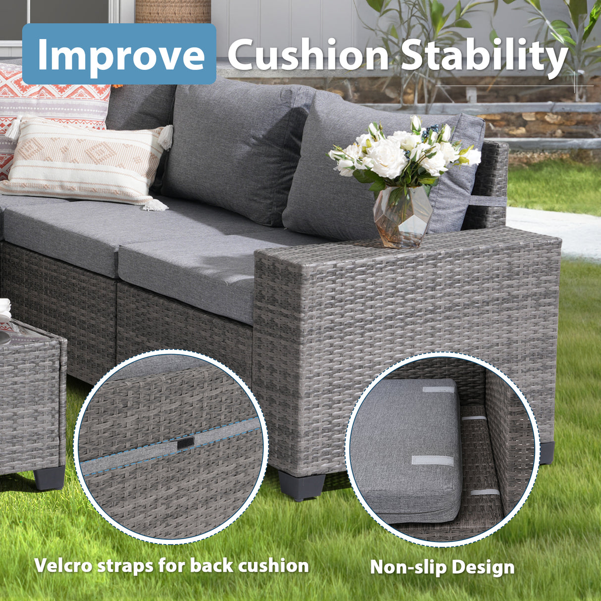 JOIVI 6 Pieces Patio Furniture Conversation Set, Wicker Outdoor Sectional Sofa Set with Coffee Table and Cushions