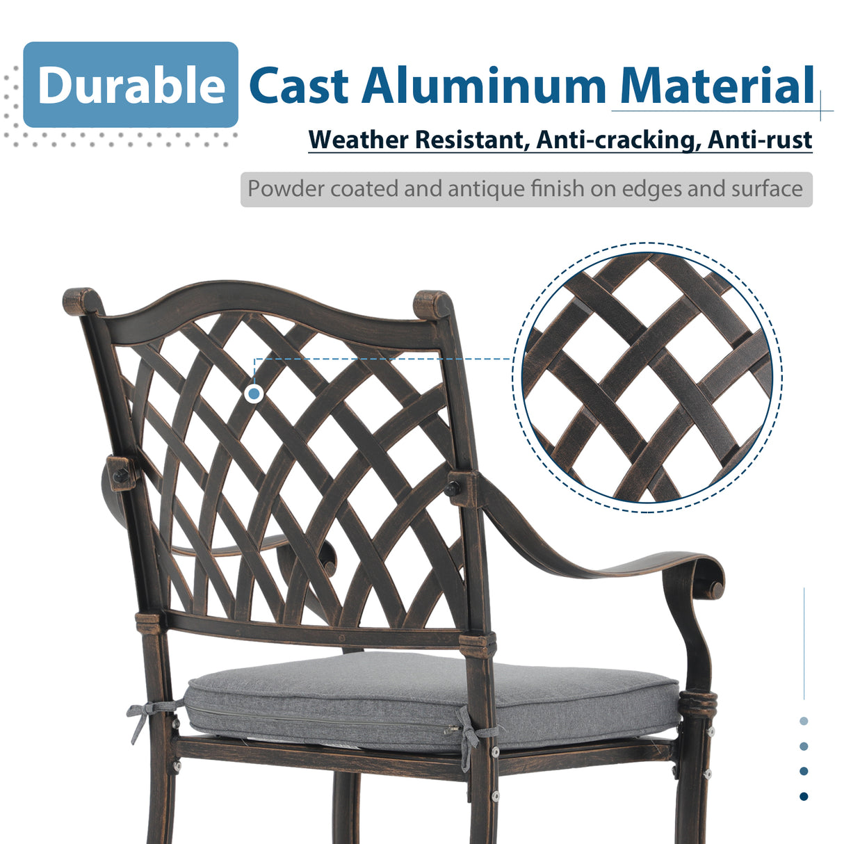 JOIVI 2 Pieces Patio Cast Aluminum Dining Chairs, Outdoor Bistro Chairs Set with Seat Cushions and Armrest for Outside Lawn, Garden, Backyard, Indoor