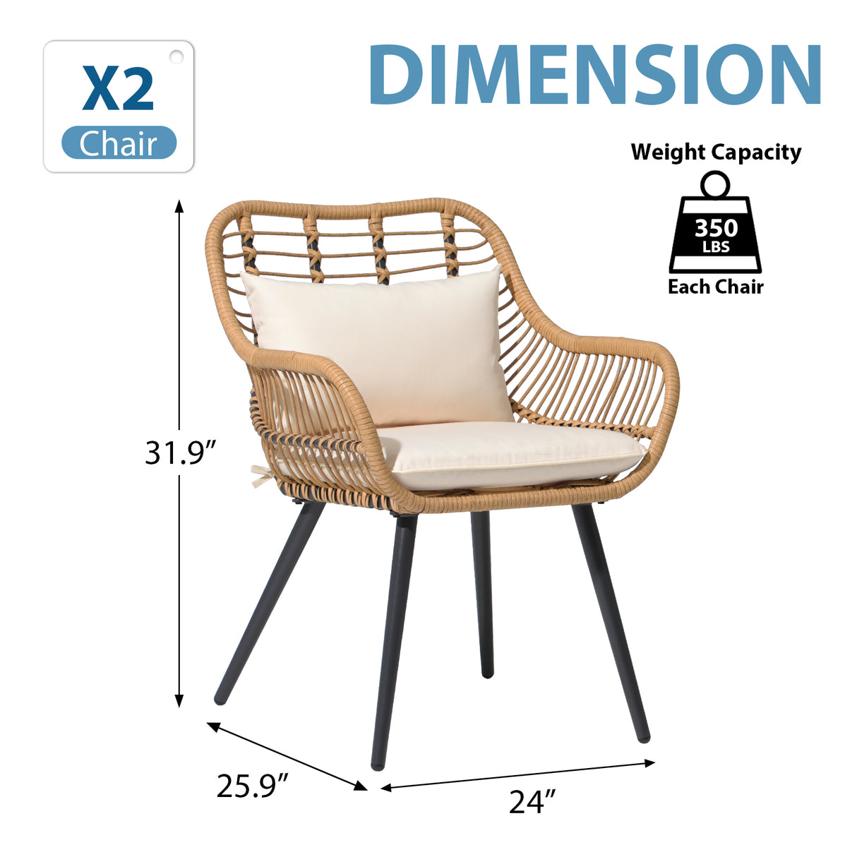 JOIVI Outdoor Wicker Chairs Set of 2